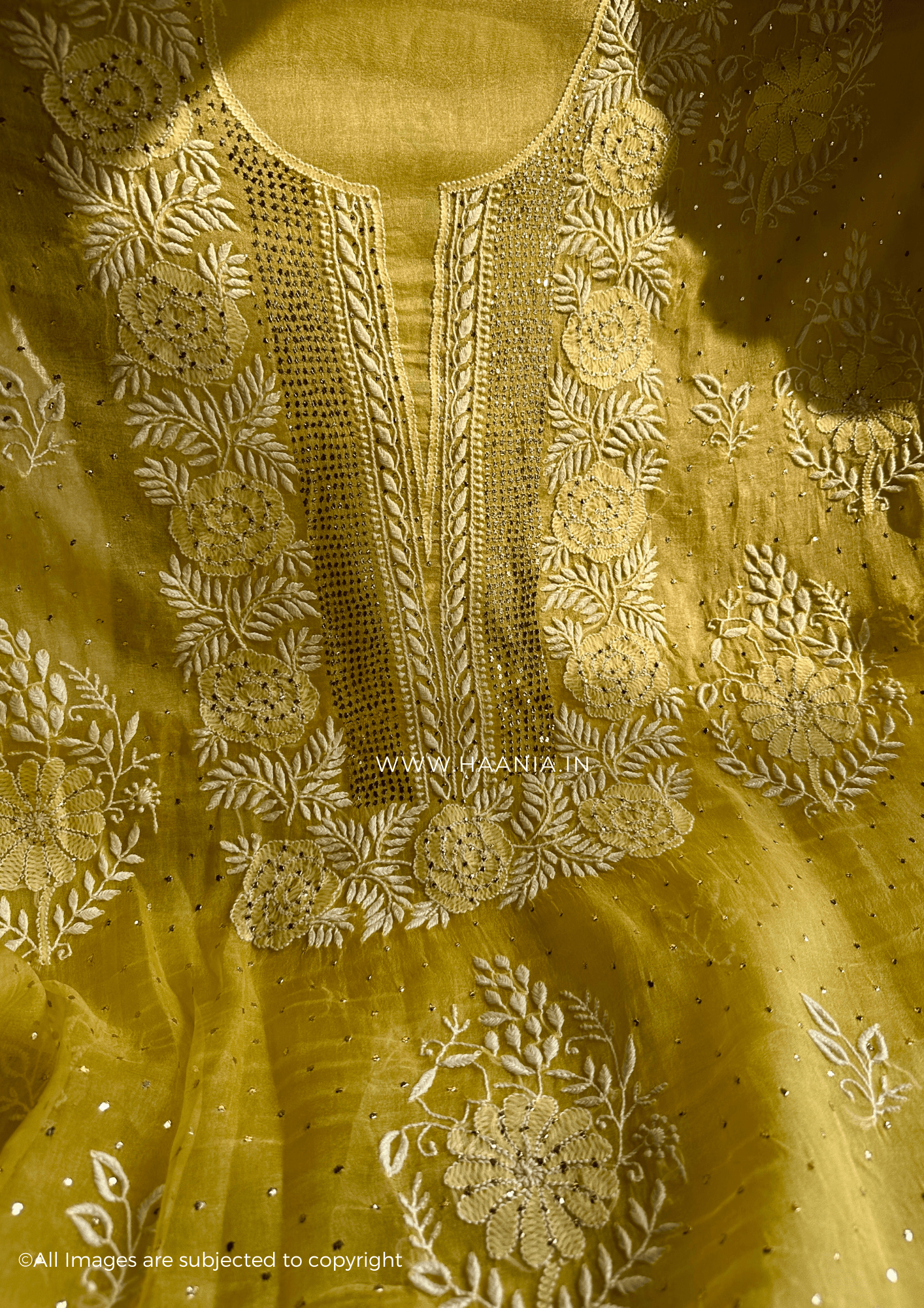 Chikankari Organza Silk Unstitched Suit Set With Mukaish Embellishments