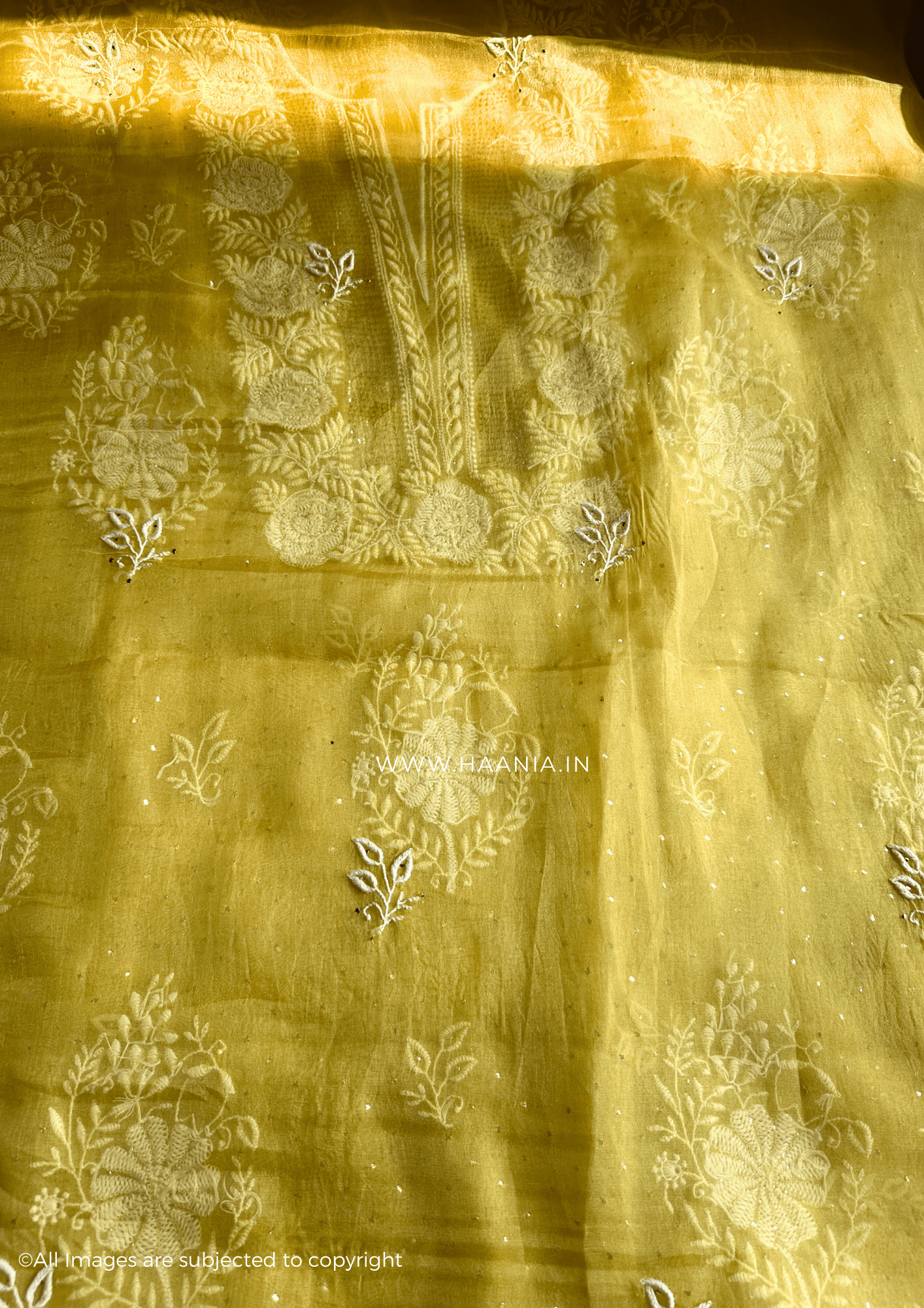 Chikankari Organza Silk Unstitched Suit Set With Mukaish Embellishments