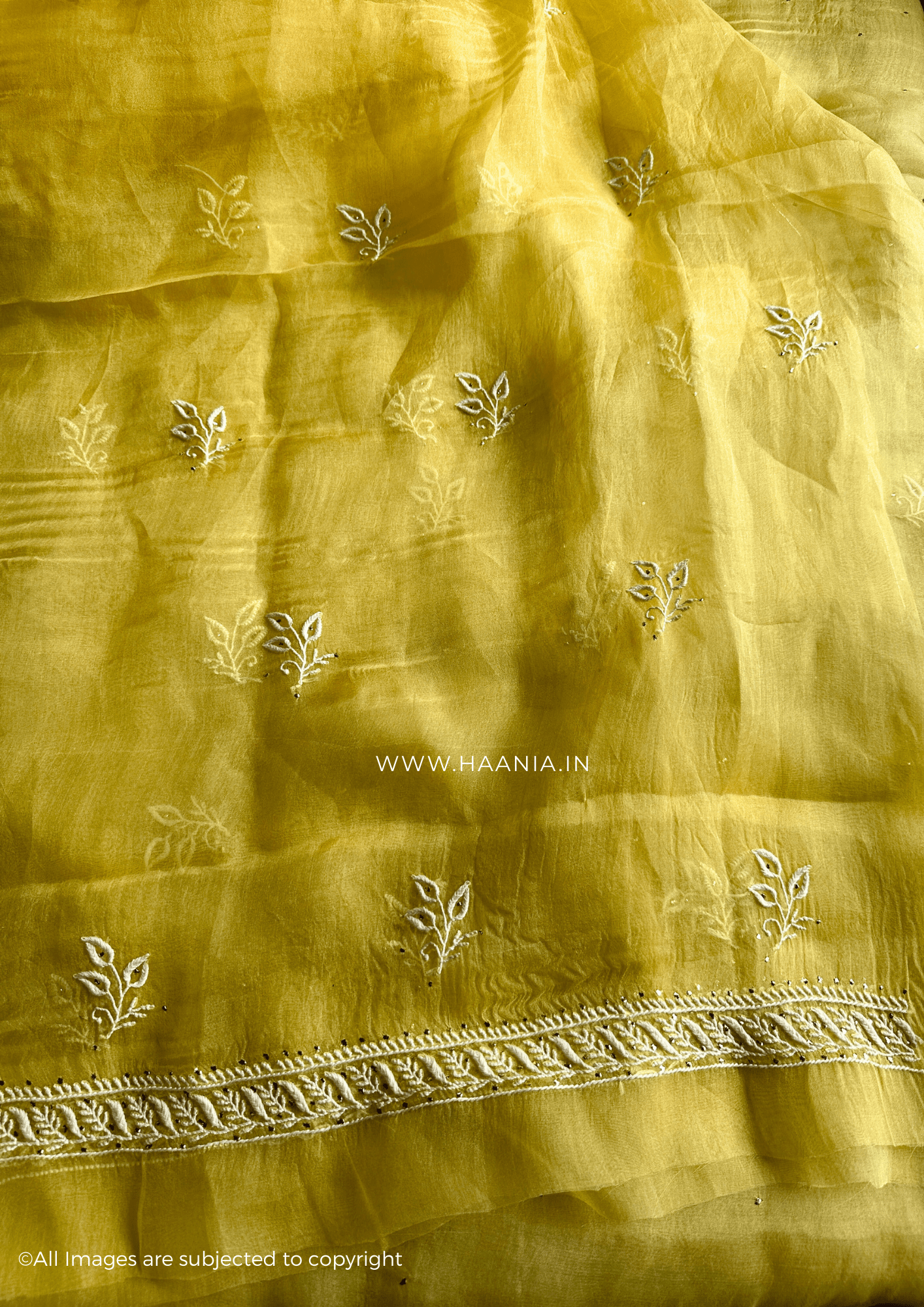 Chikankari Organza Silk Unstitched Suit Set With Mukaish Embellishments