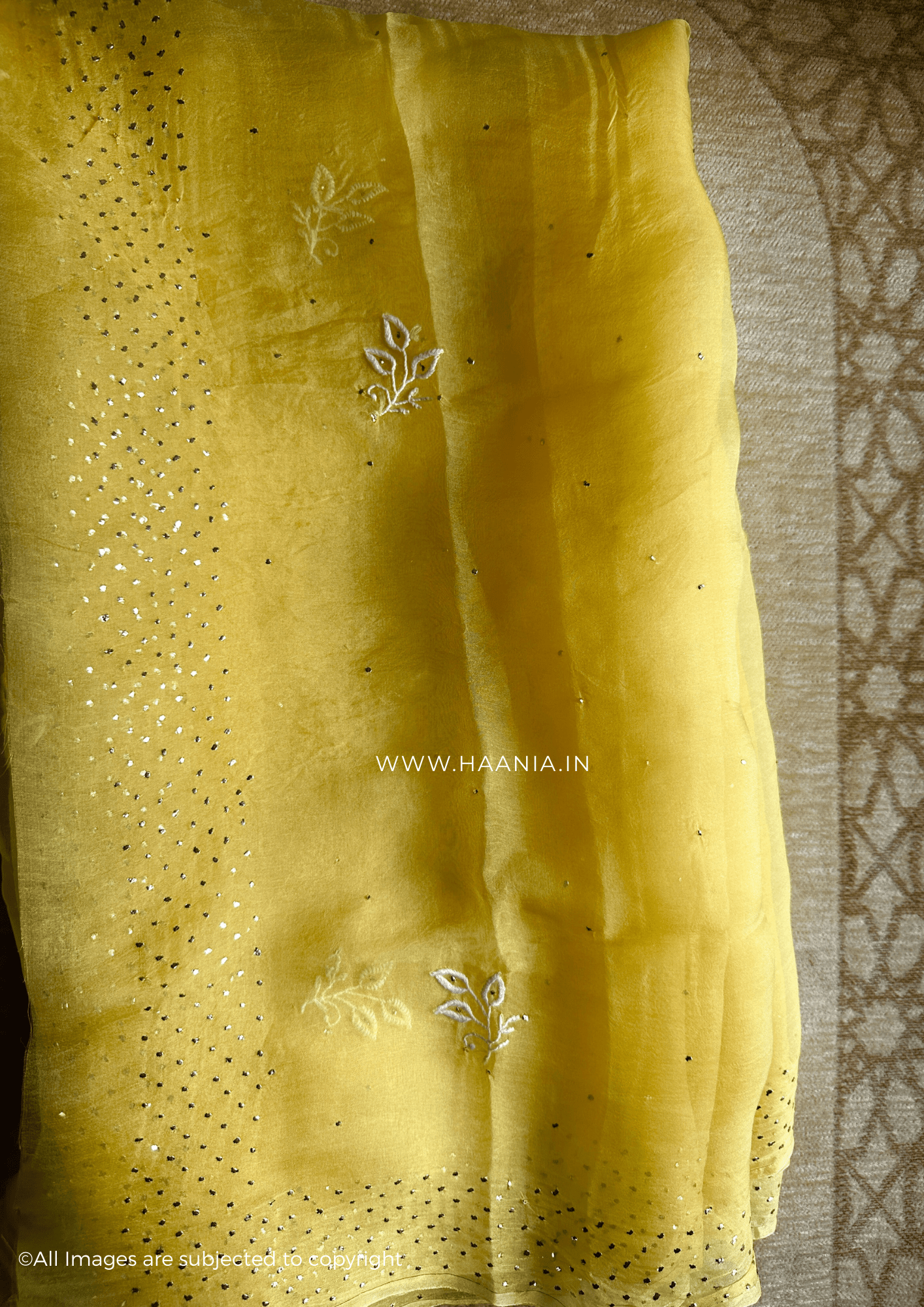 Chikankari Organza Silk Unstitched Suit Set With Mukaish Embellishments