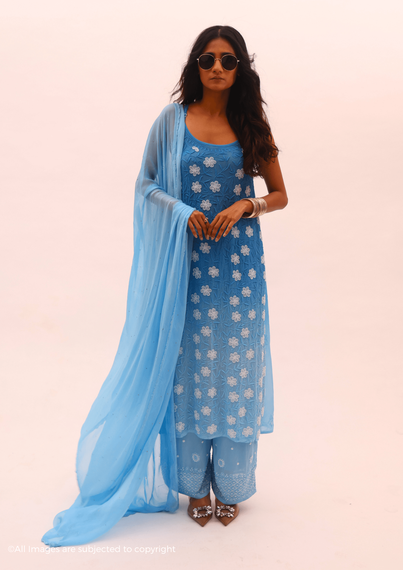 Zyara Chikankari Cut Dana Noodle Strap Suit Set