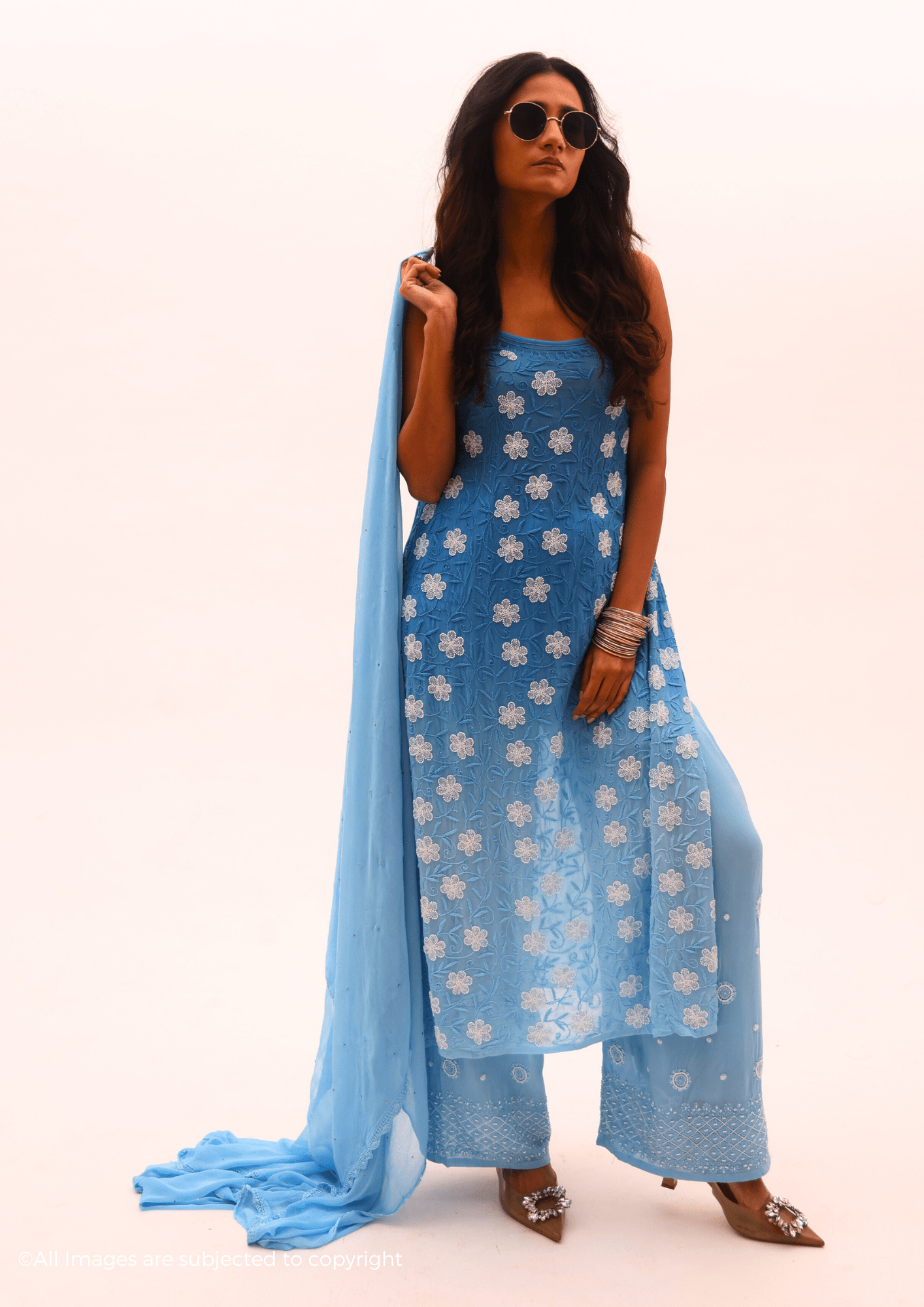 Zyara Chikankari Cut Dana Noodle Strap Suit Set