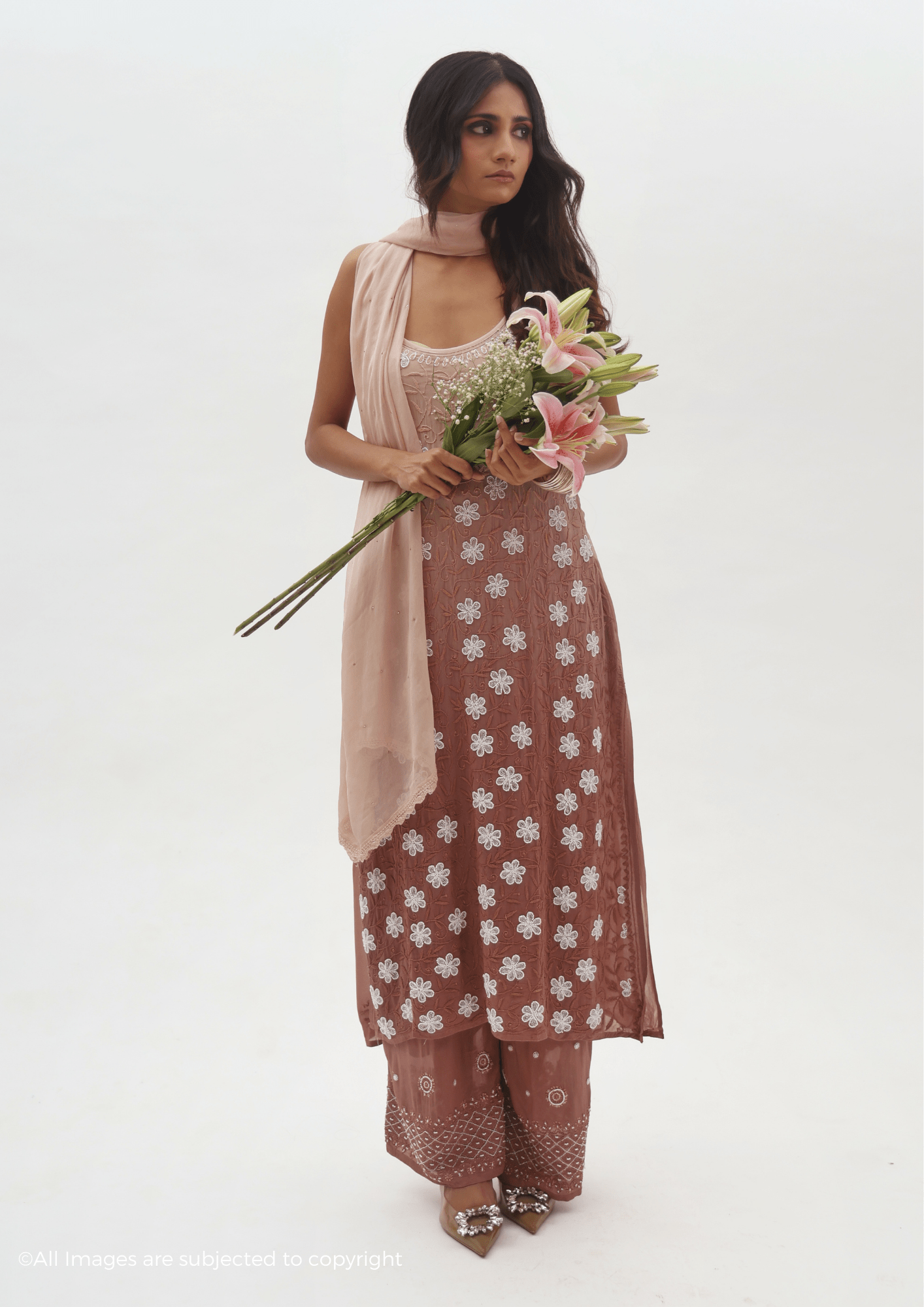 Zyara Chikankari Cut Dana Noodle Strap Suit Set