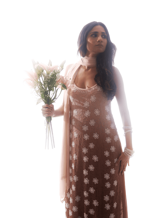 Zyara Chikankari Cut Dana Noodle Strap Suit Set