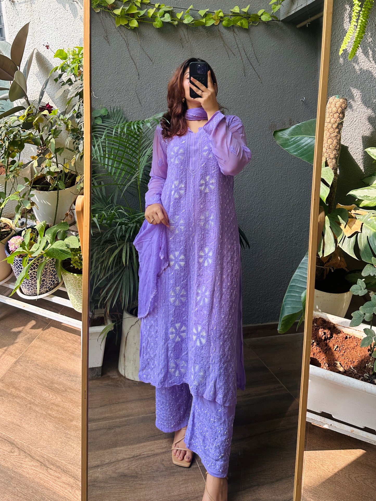 Handcrafted Chikankari Pearl & Cutdana Chikankari Full Suit Set - Design 2