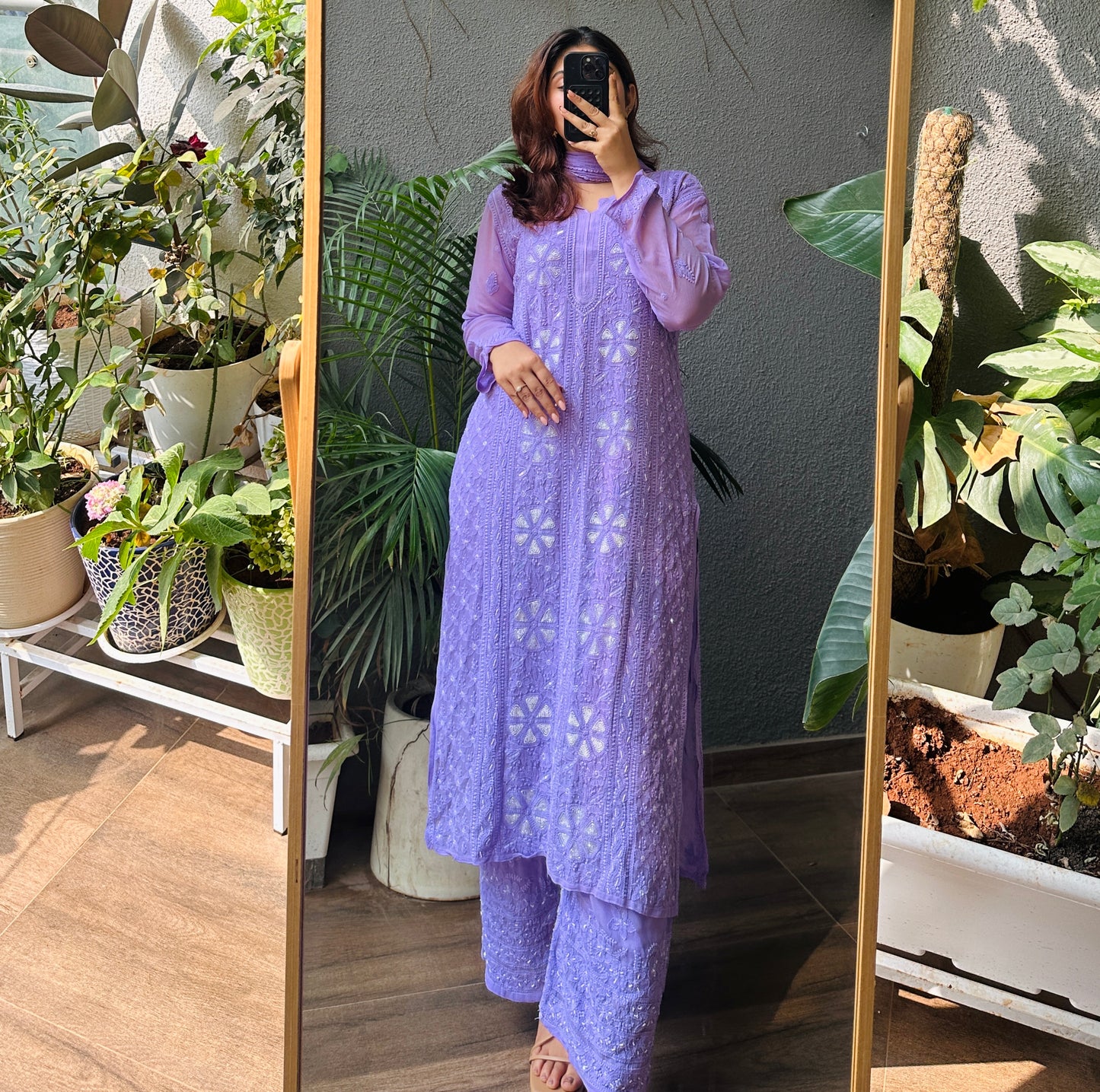 Handcrafted Chikankari Pearl & Cutdana Chikankari Full Suit Set - Design 2