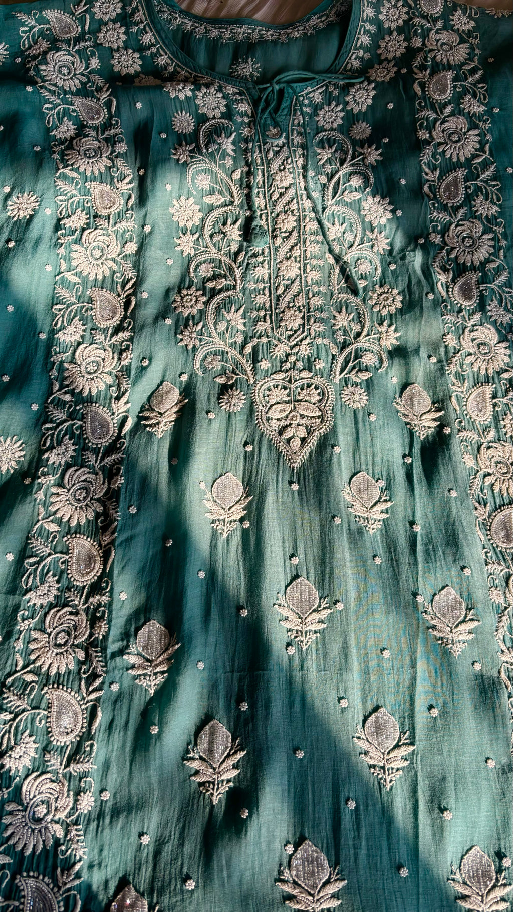 Pearl & Cutdana Chikankari Semi stitched Kaftan