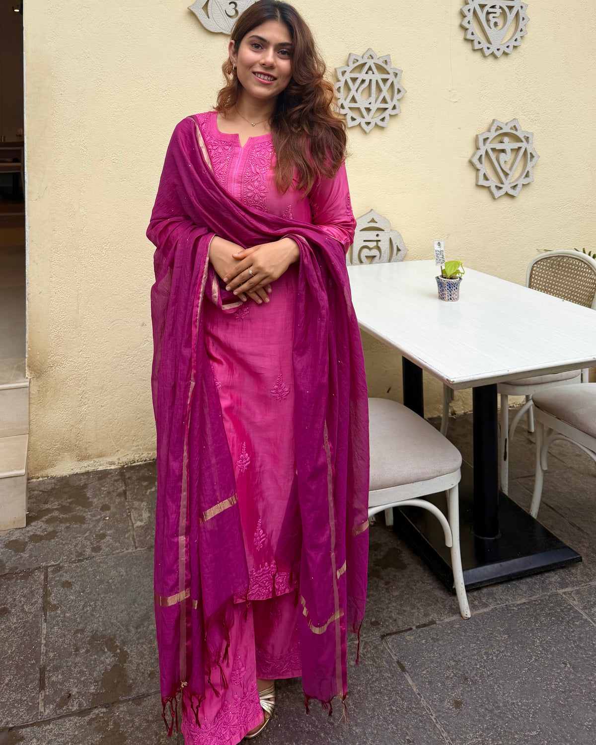 Kala khatta Chanderi Silk Chikankari Suit Set