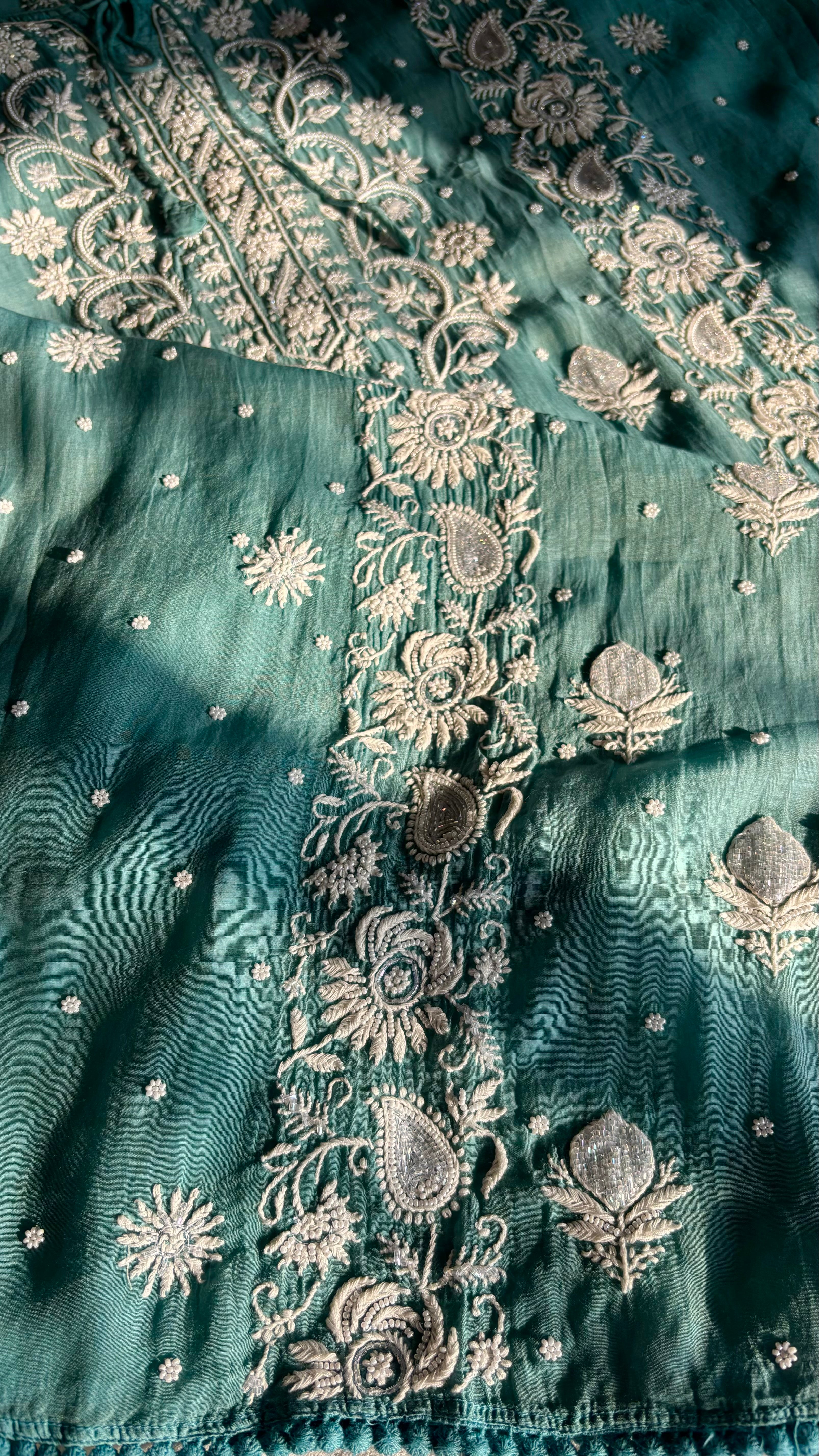 Pearl & Cutdana Chikankari Semi stitched Kaftan
