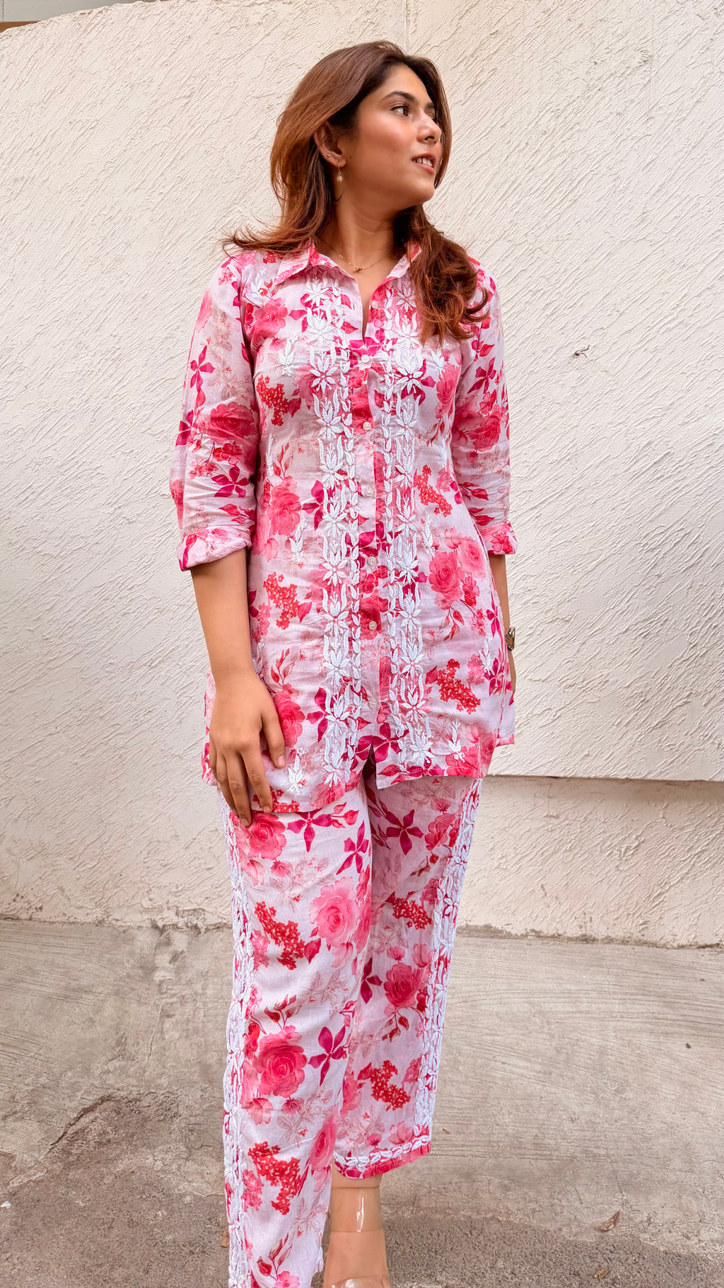 Floral Mul Mul Cotton Chikankari Set