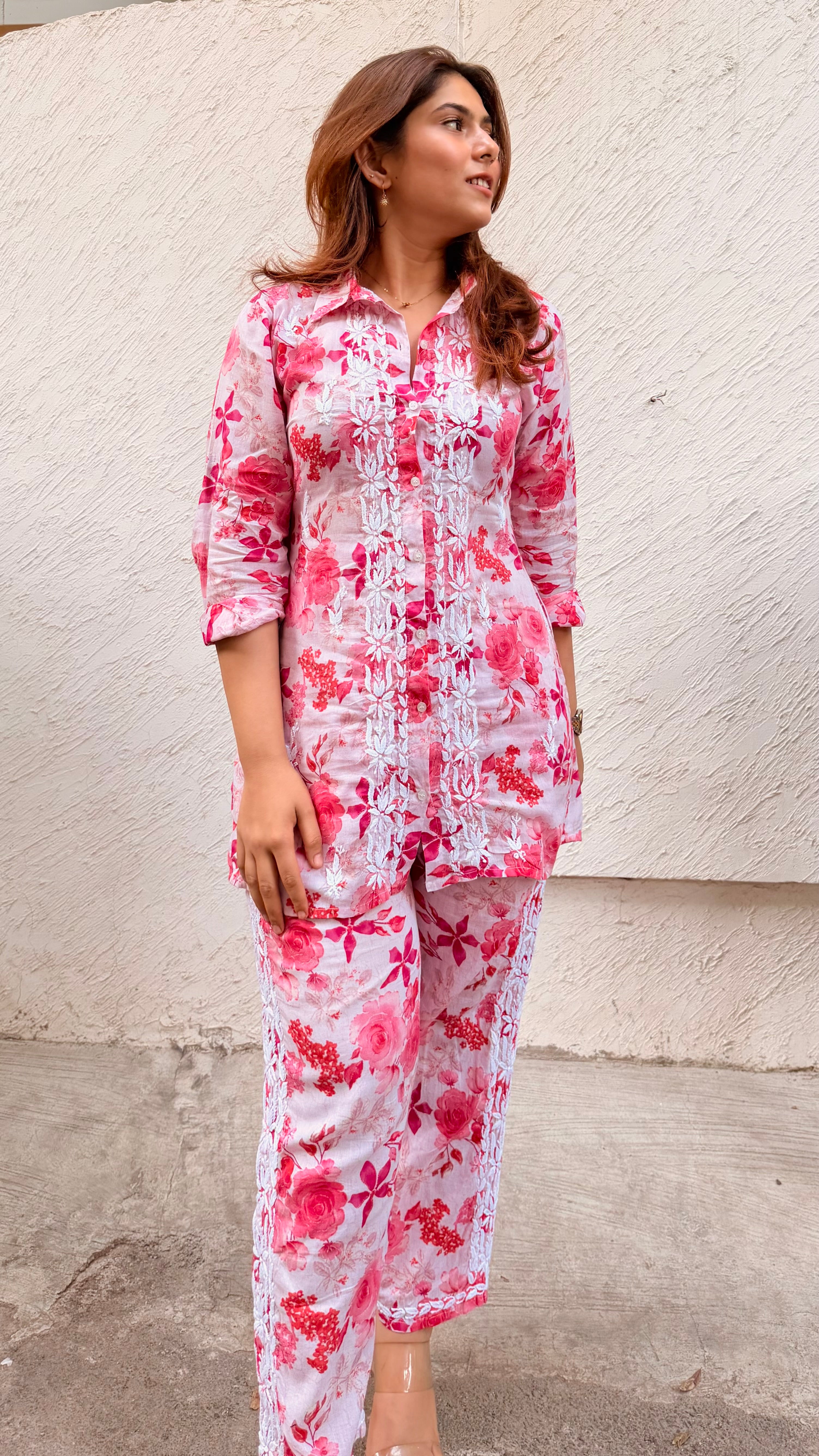 Floral Mul Mul Cotton Chikankari Set
