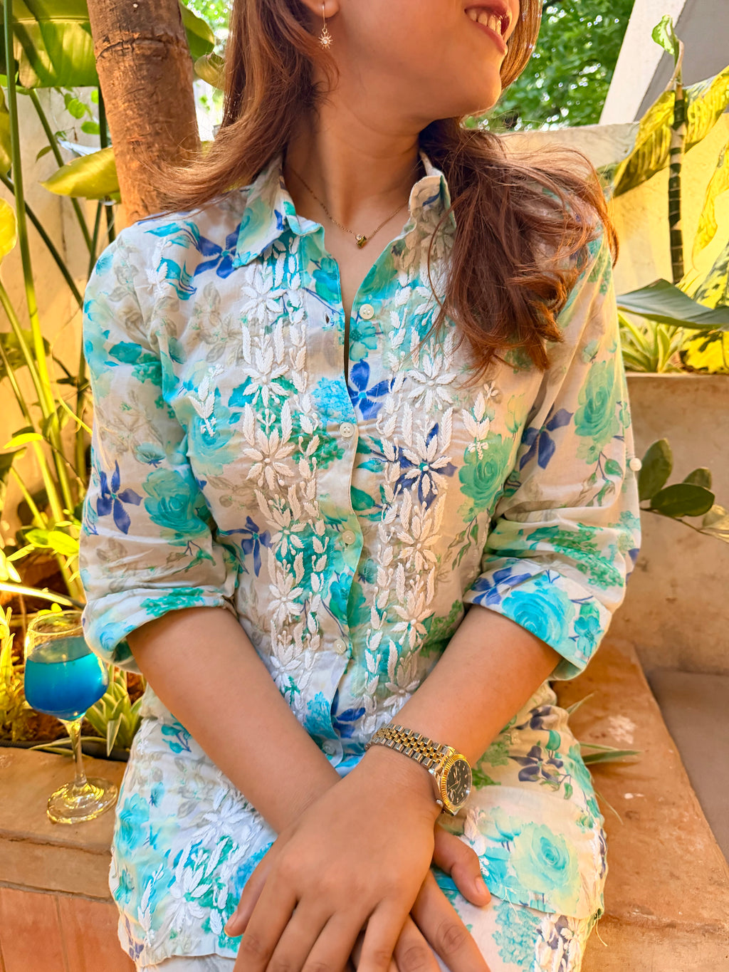 Floral Mul Mul Cotton Chikankari Set