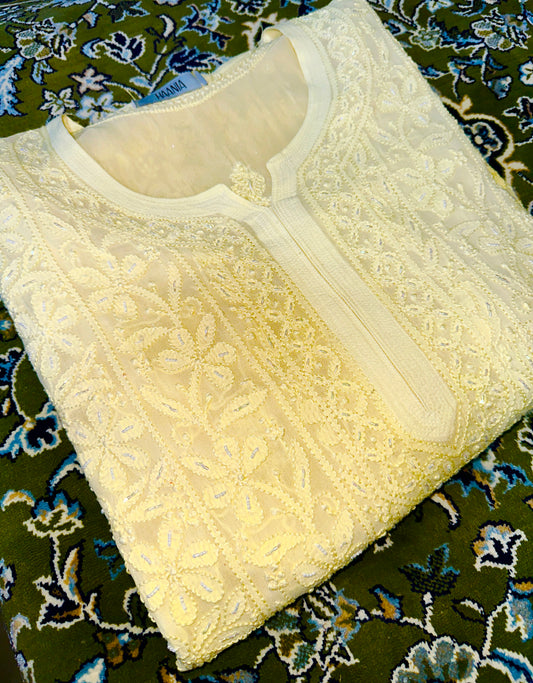 Viral Pearl & Cutdana Chikankari Suit Set - Butter Yellow