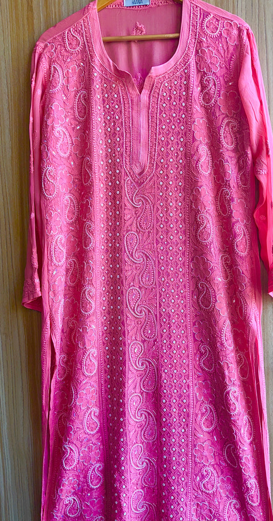 Viral Pearl & Cutdana Chikankari Suit Set - Pink