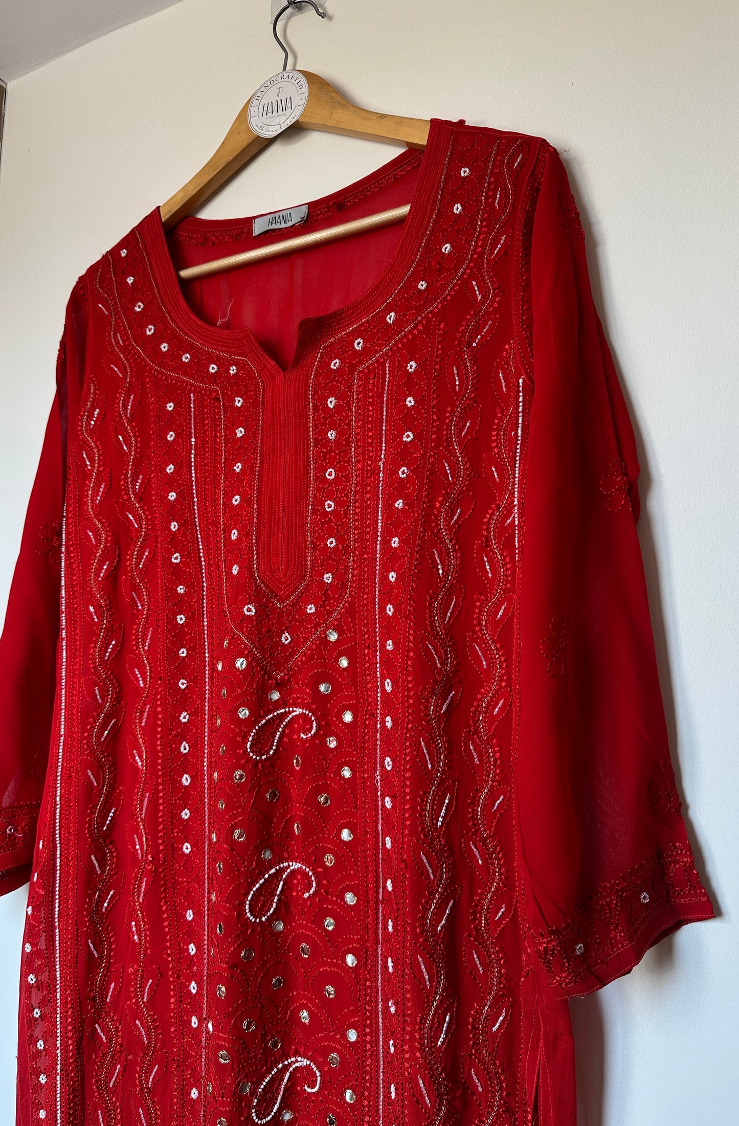 Viral Pearl & Cutdana Chikankari Kurti - Red