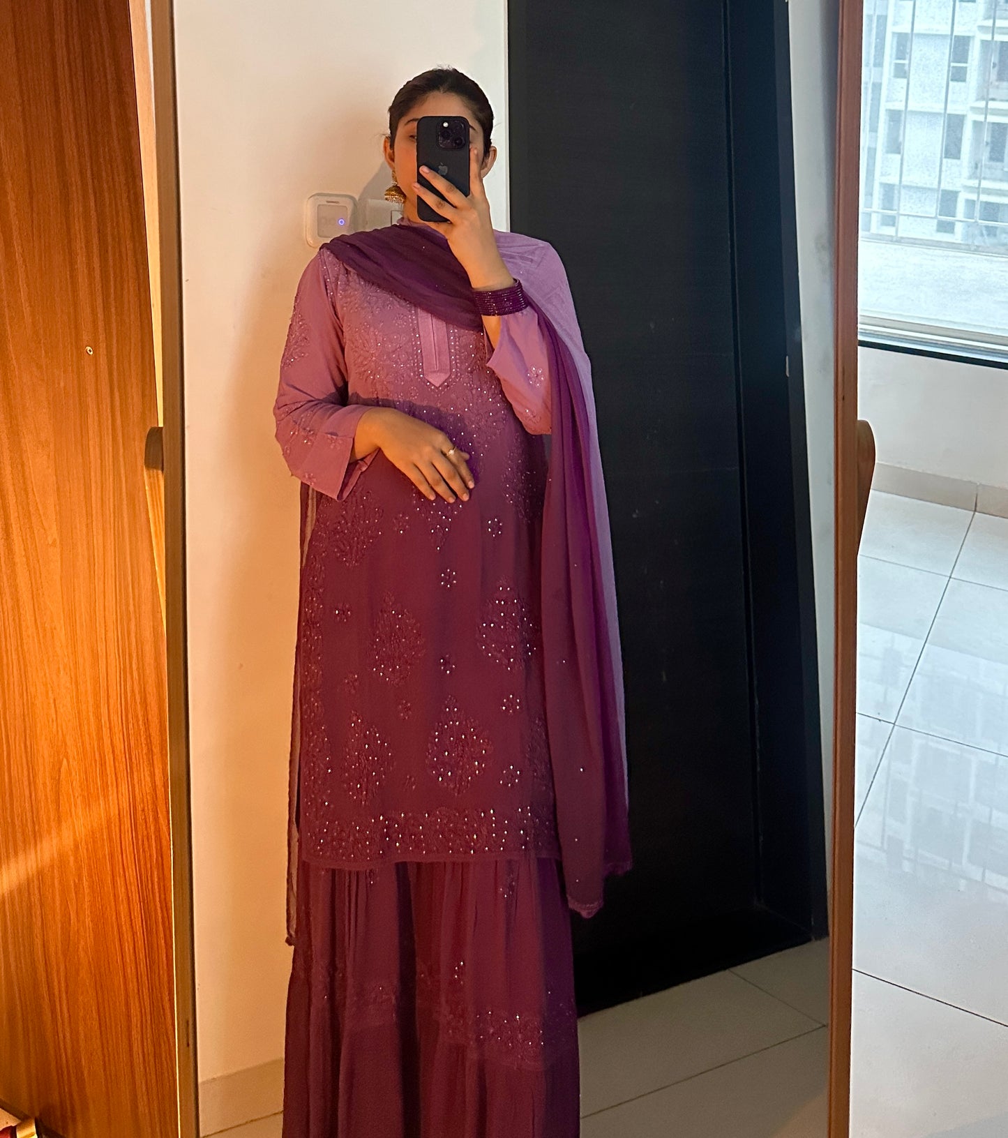 Raina Handcrafted Chikankari Double Layer Garara Set