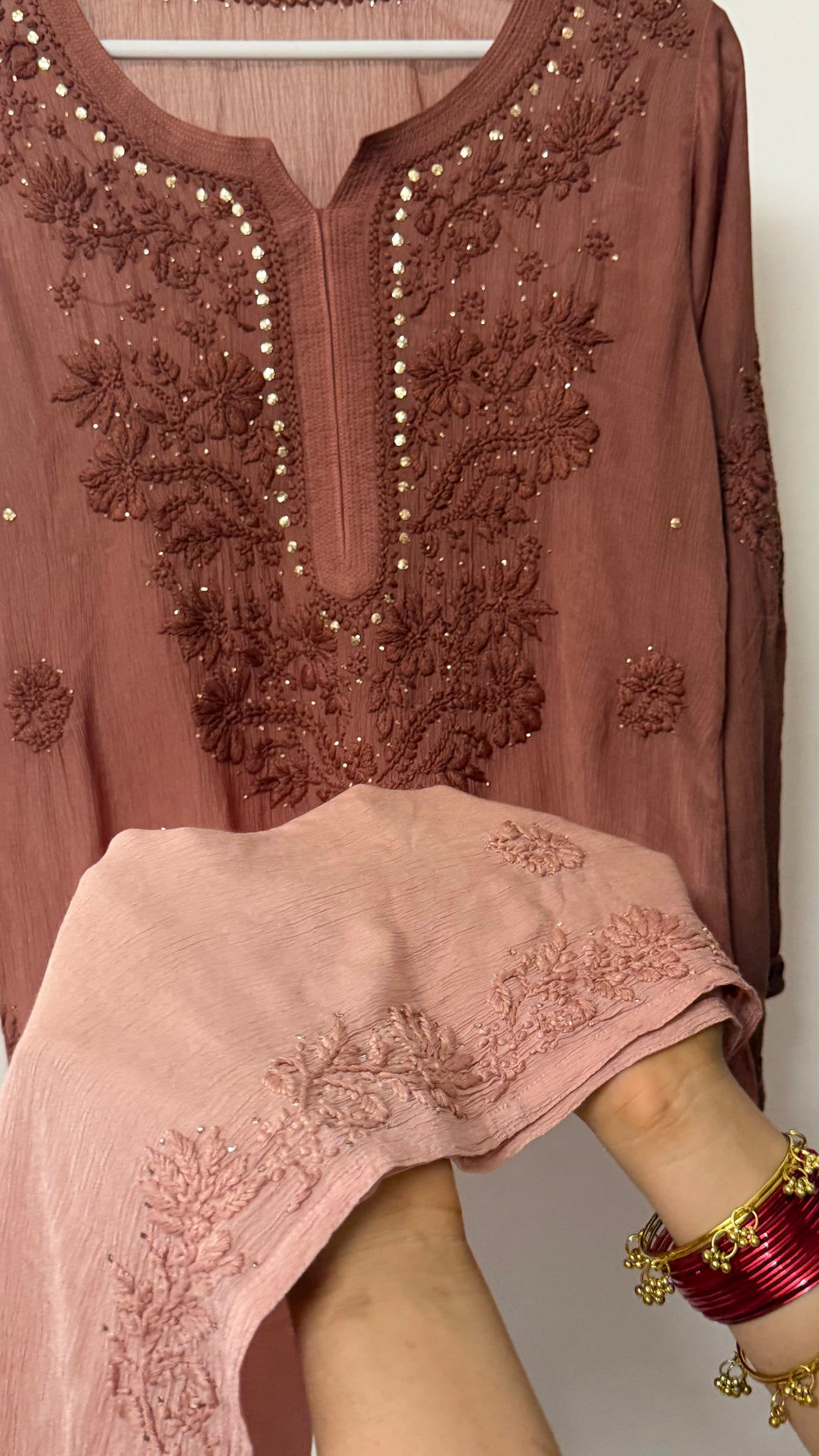 Pure chiffon Mukaish embellished kurta