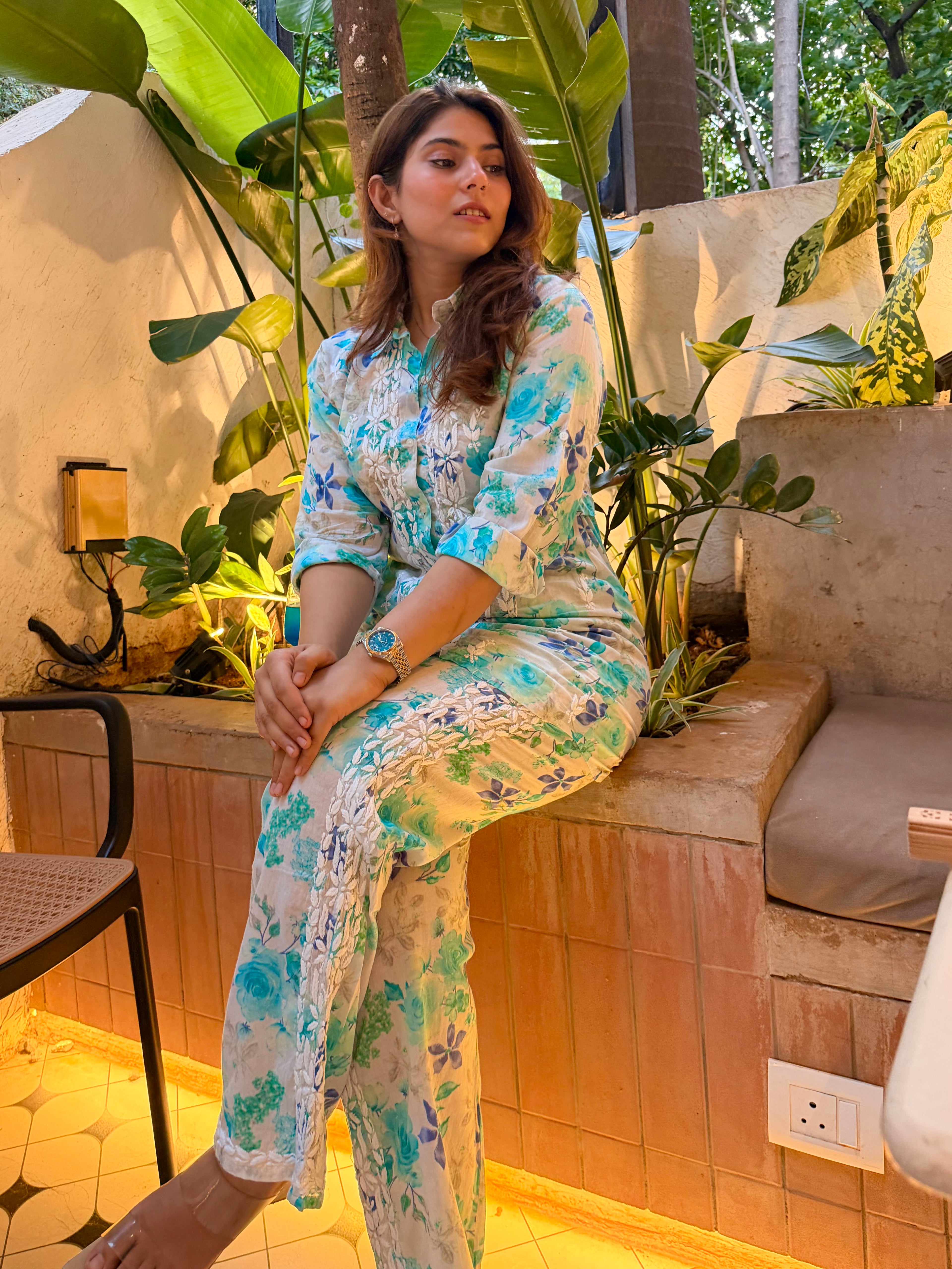 Floral Mul Mul Cotton Chikankari Set