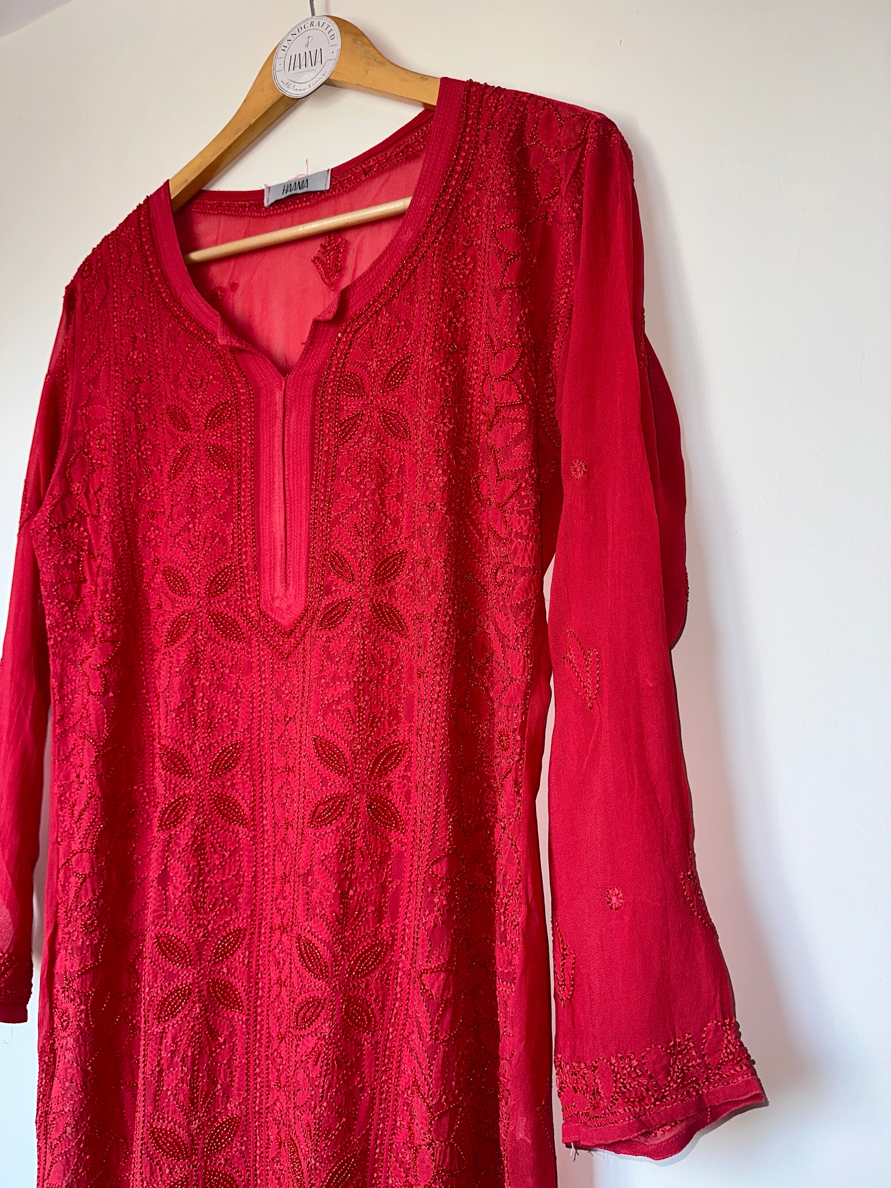Viral Pearl & Cutdana Chikankari Kurti - Red