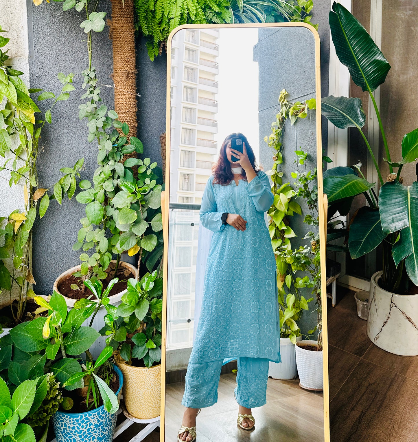 Pearl & Cutdana Chikankari Suit Set Sky blue