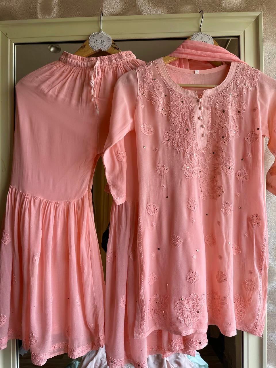 Handcrafted Chikankari Premium Viscose Garara set for Kids (7 to 9 years )