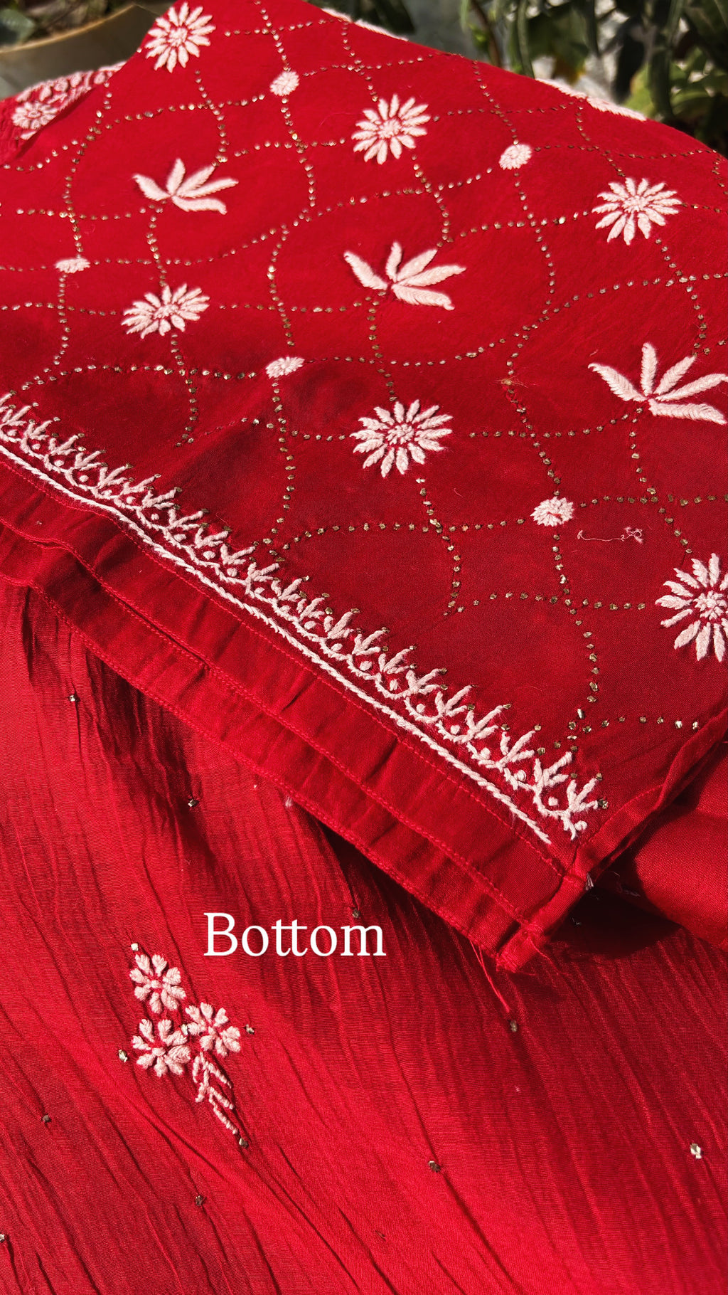 Red Premium Mul Chanderi Semi Stitched 3 piece suit set