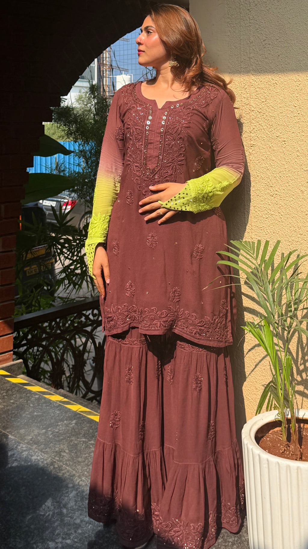 Kunafa Chocolate Inspired Kamdani Layered Garara set