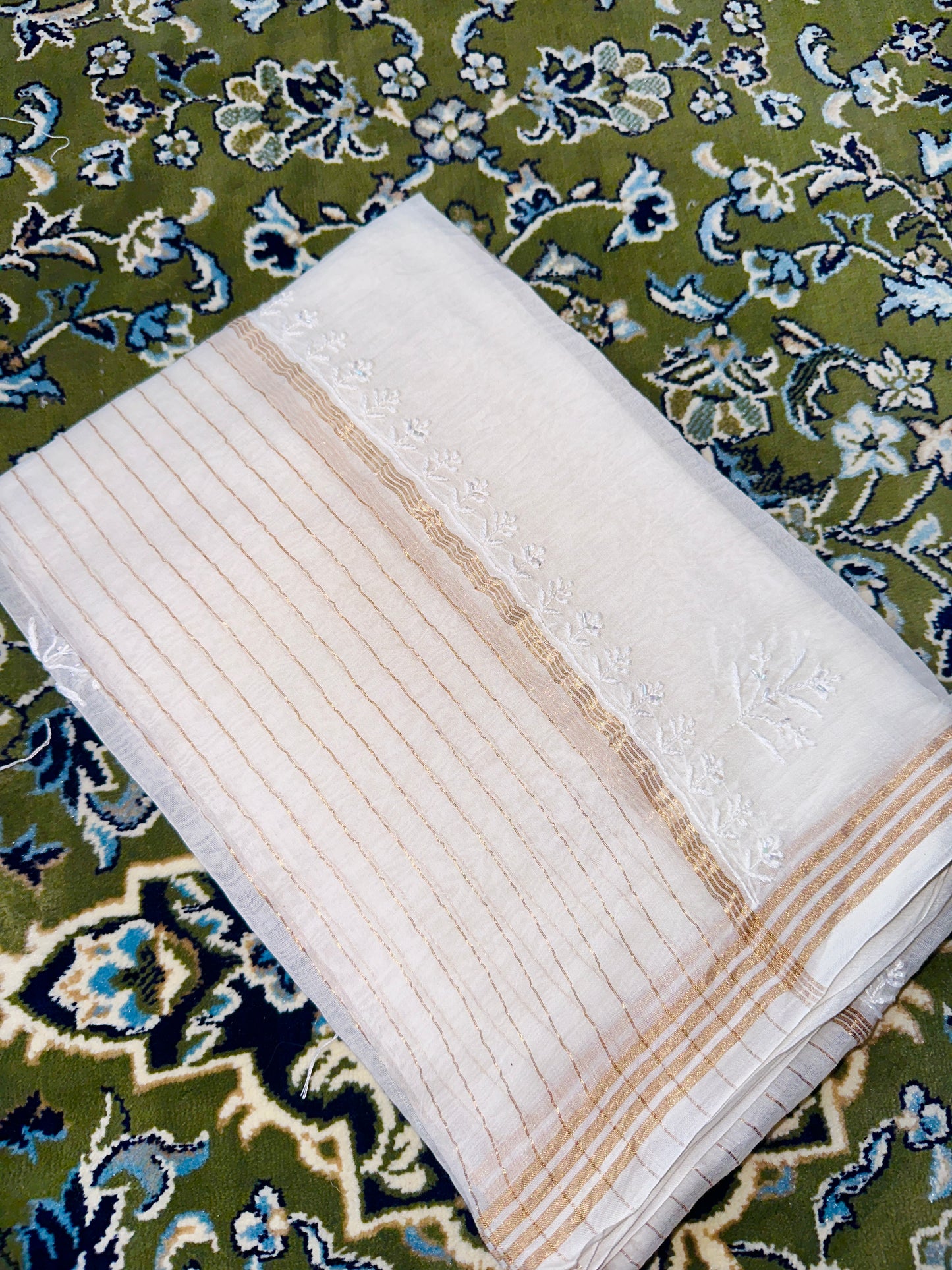 Seashell Mul Chanderi Chikankari Unstitched Suit Set