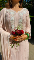 Nooré Beige Handcrafted Pearl & Cutdana embellished Chikankari Kurta & Suit Set