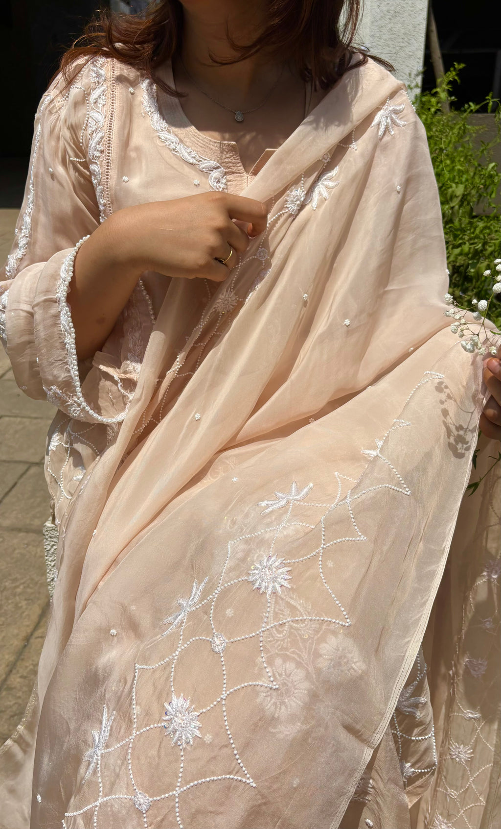 Luminia Pure Organza Handcrafted Chikankari Suit Set