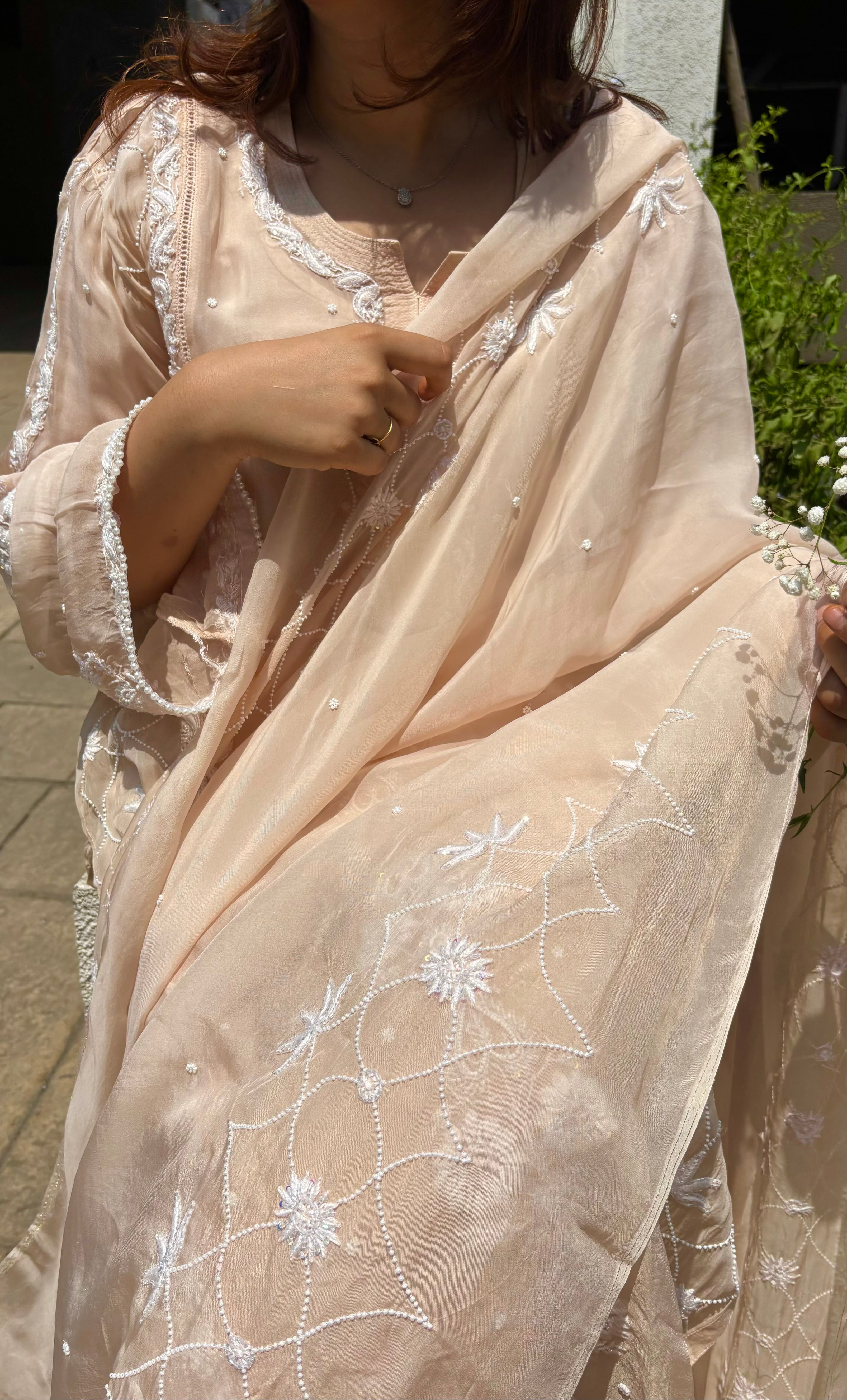 Luminia Pure Organza Handcrafted Chikankari Suit Set