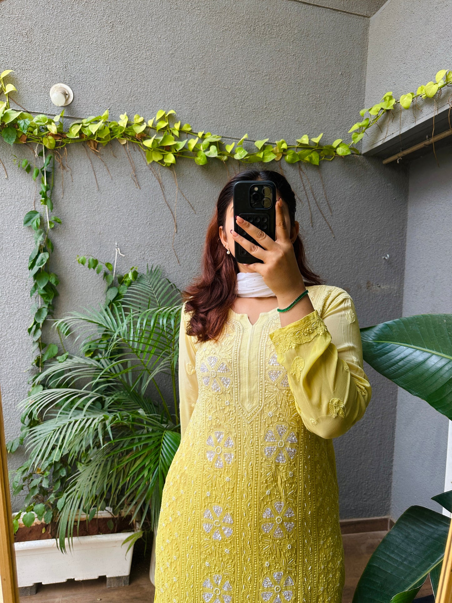 Viral Pearl & Cutdana Chikankari Kurti- Ombré Yellow