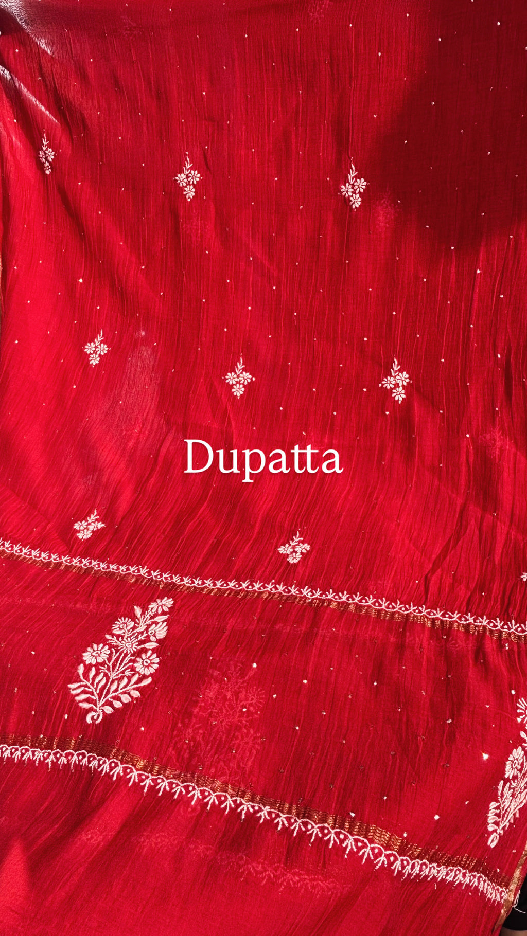 Red Premium Mul Chanderi Semi Stitched 3 piece suit set