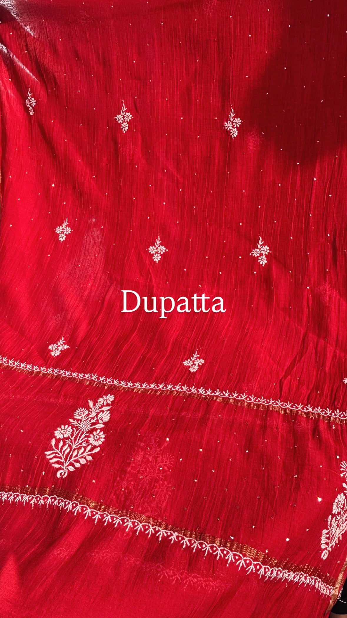 Red Premium Mul Chanderi Semi Stitched 3 piece suit set