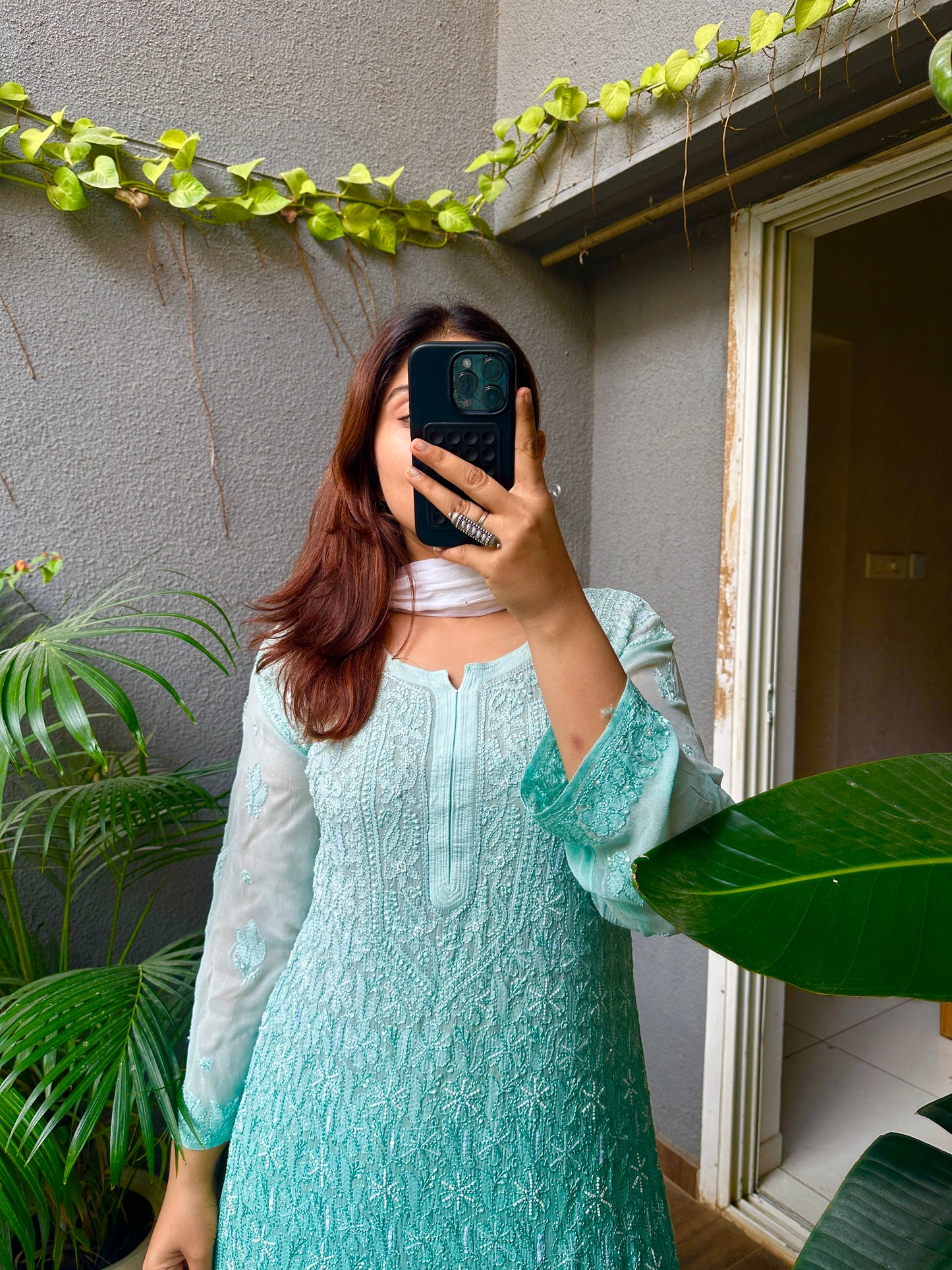 Viral Pearl & Cutdana Chikankari Kurti - Sea Green