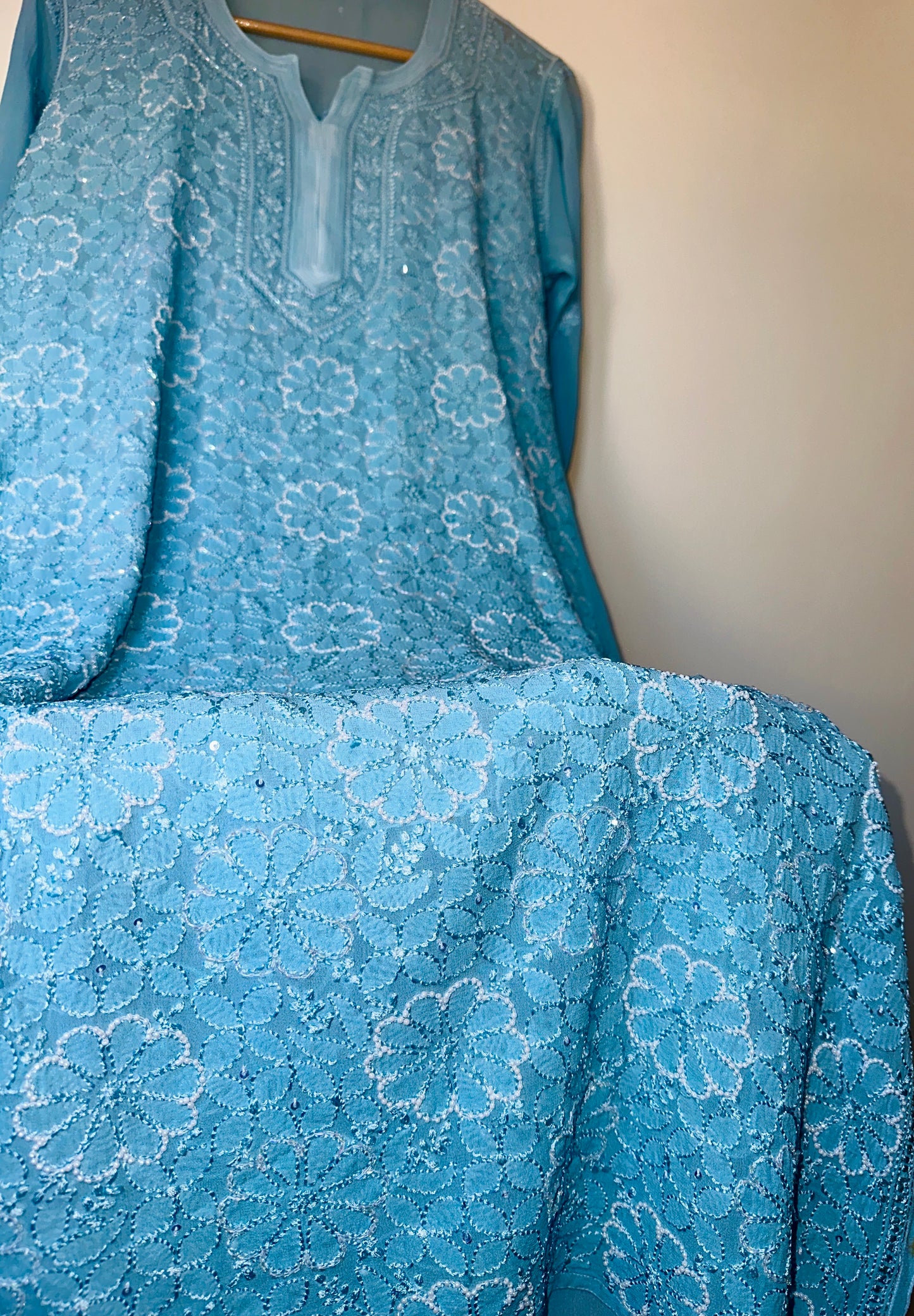 Viral Pearl & Cutdana Chikankari Suit Set-Blue