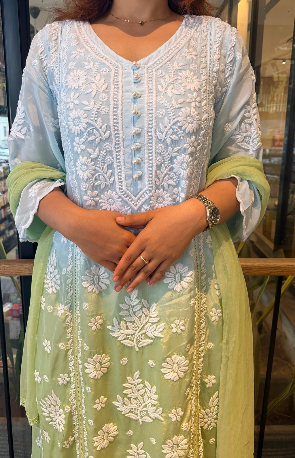 Pista Pop Inspired Chikankari Suit Set with Pearl detailing