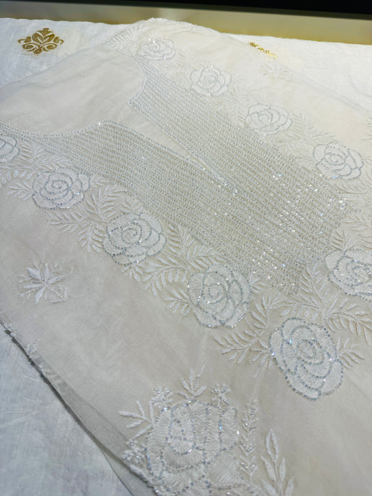 Pure Organza Silk Chikankari Suit Set