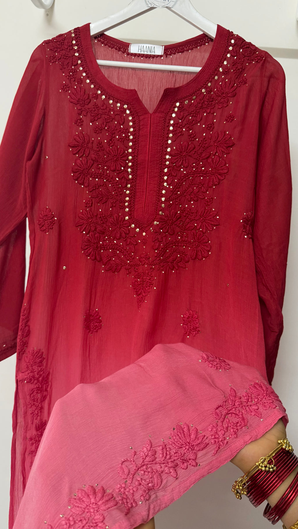 Pure chiffon Mukaish embellished kurta