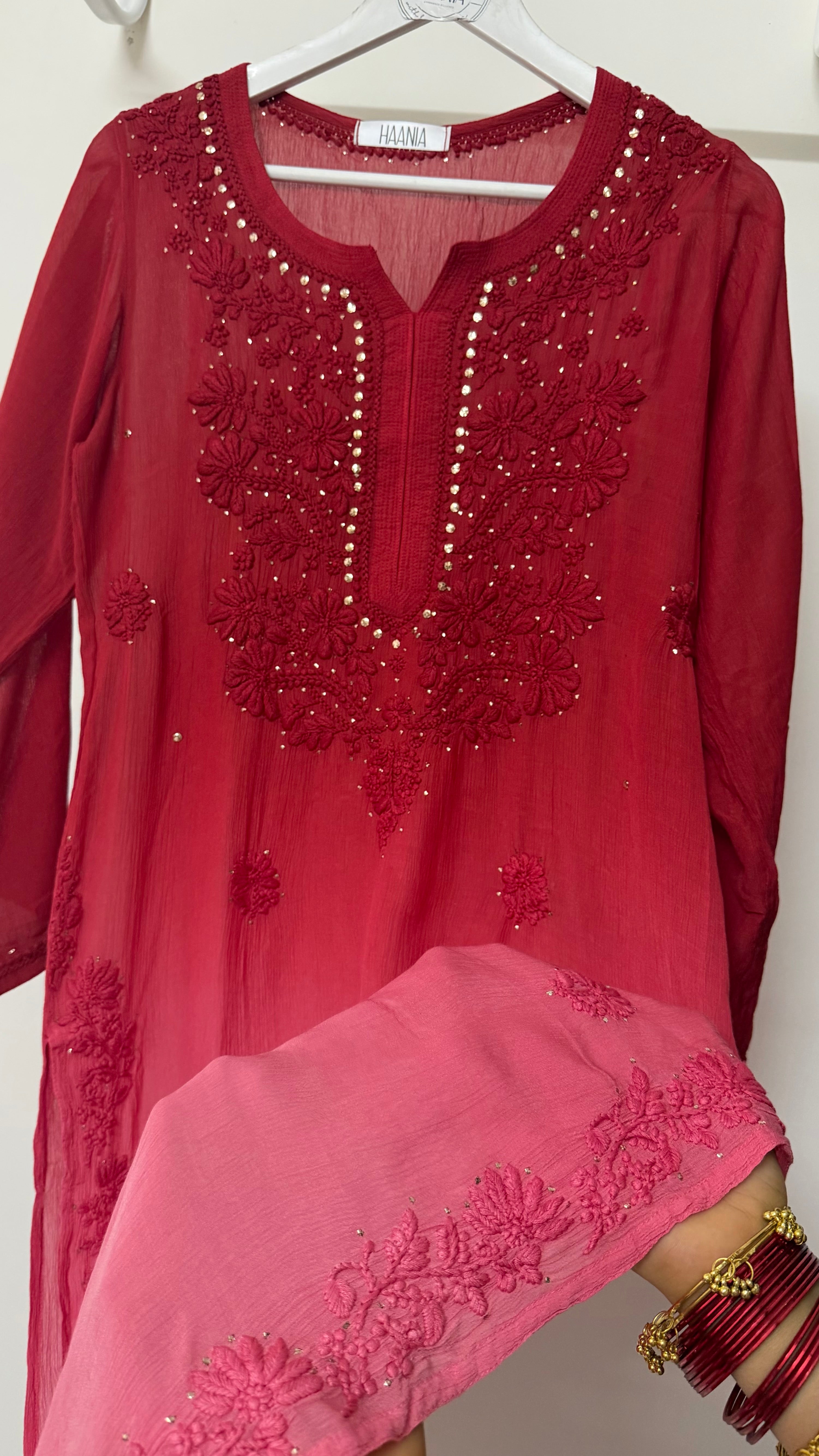 Pure chiffon Mukaish embellished kurta