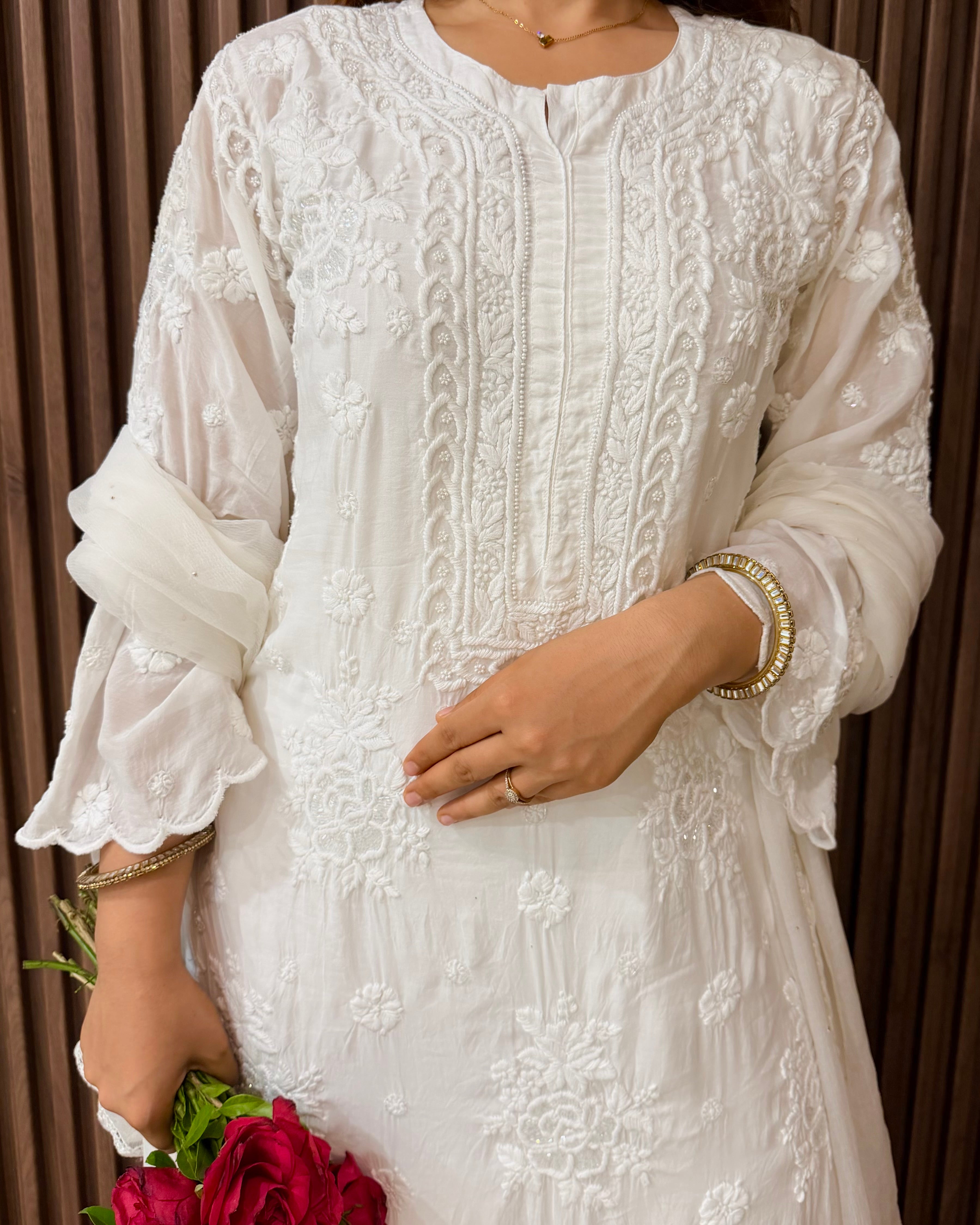 Chand Muslin Pearl & Cutdana Chikankari Suit Set