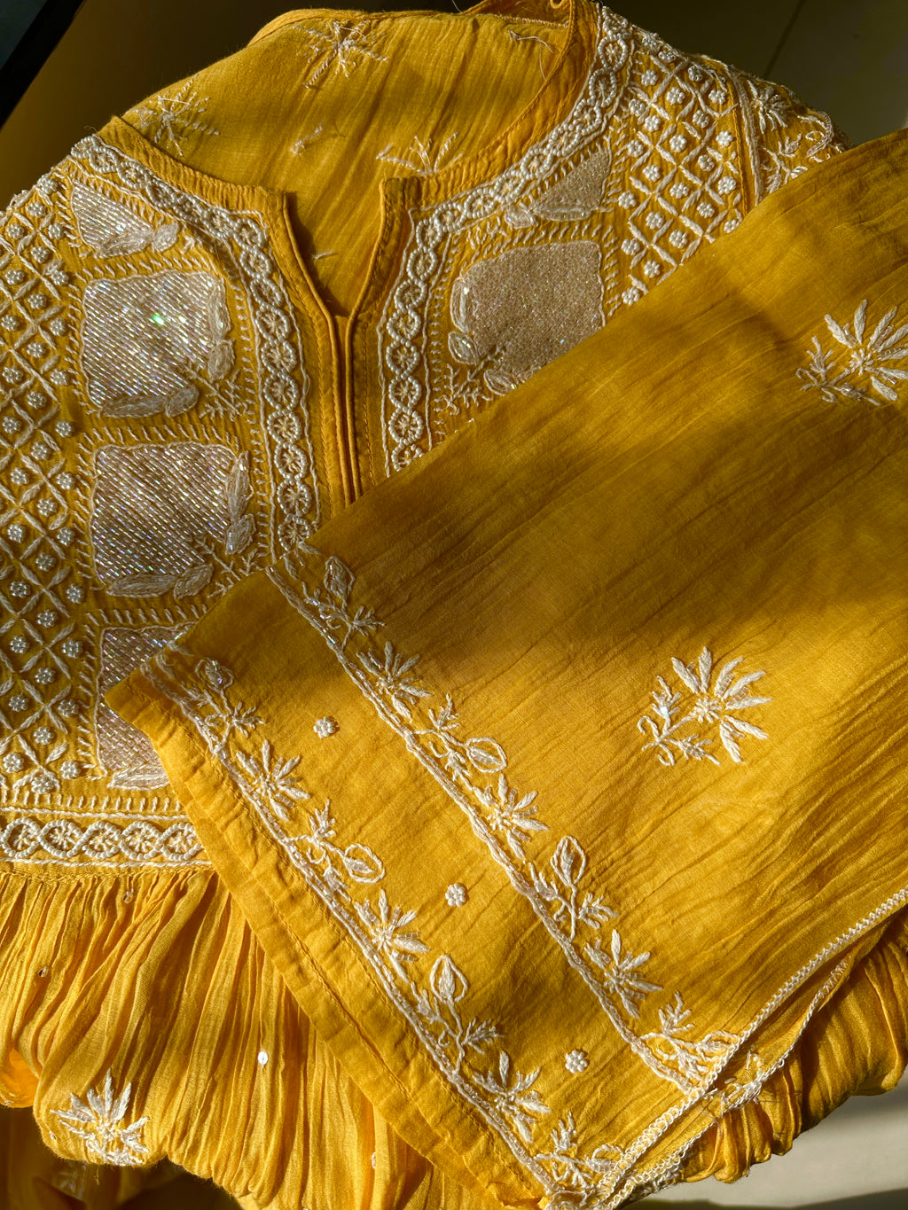 Mul Chanderi A-line Semi Stitched Suit set