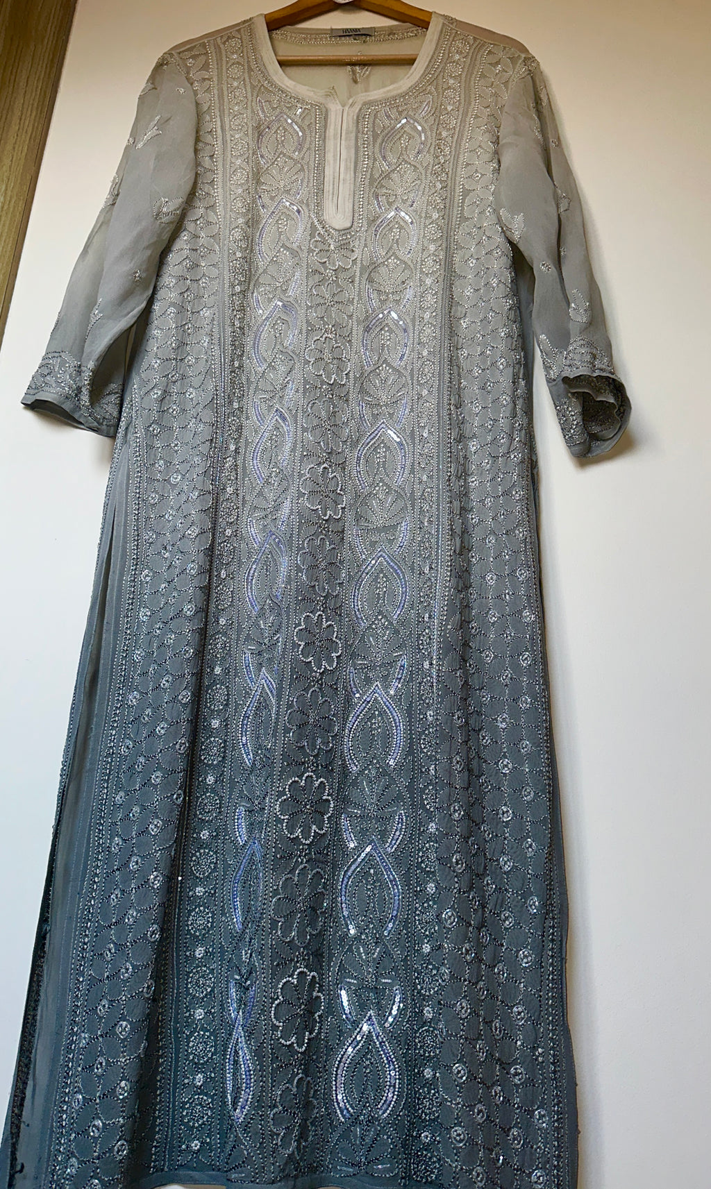 Viral Pearl Cutdana Chikankari Kurti - Ombré Grey
