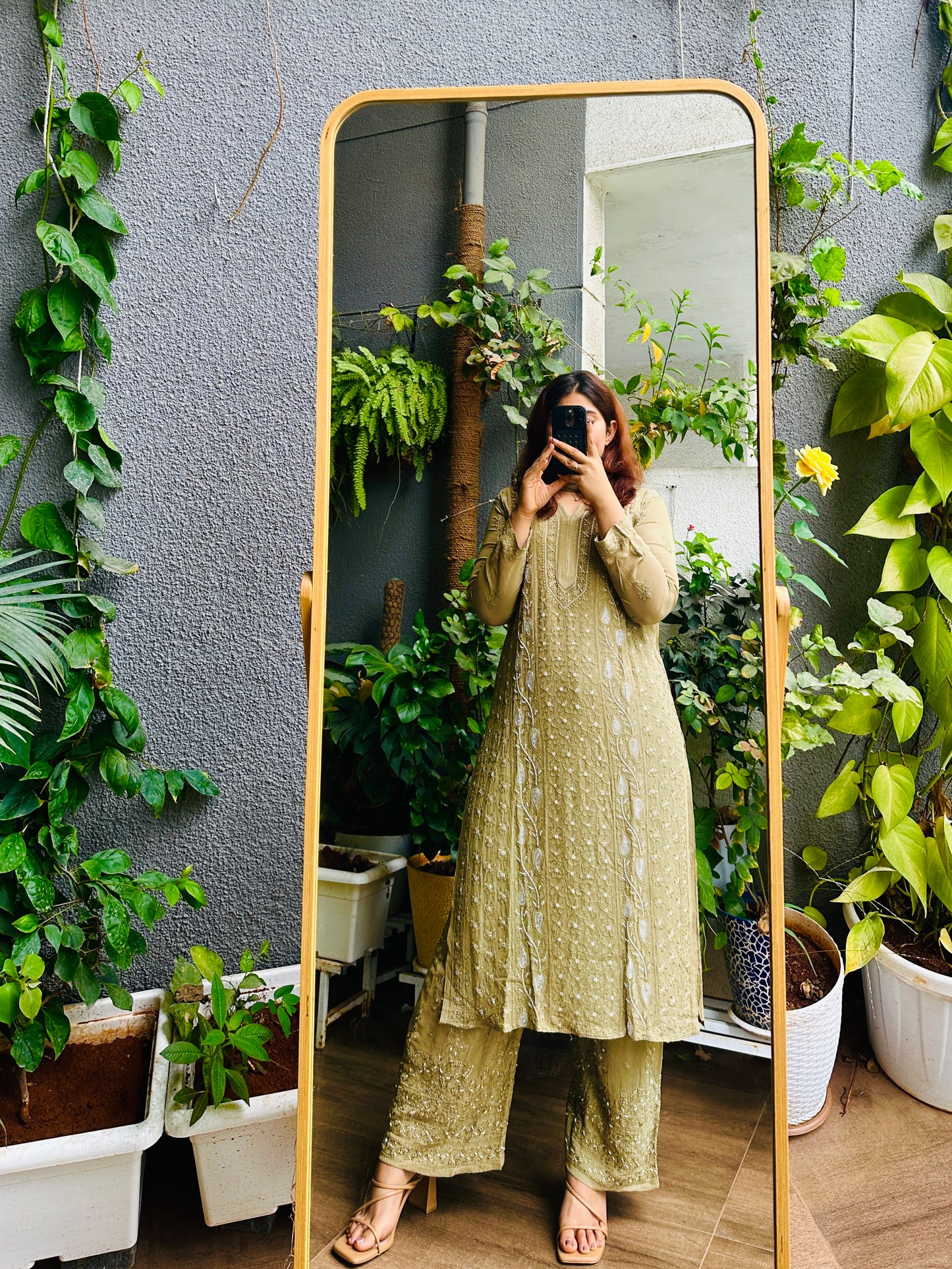 Mehendi Green Pearl & Cutdana Full 4 piece Suit Set