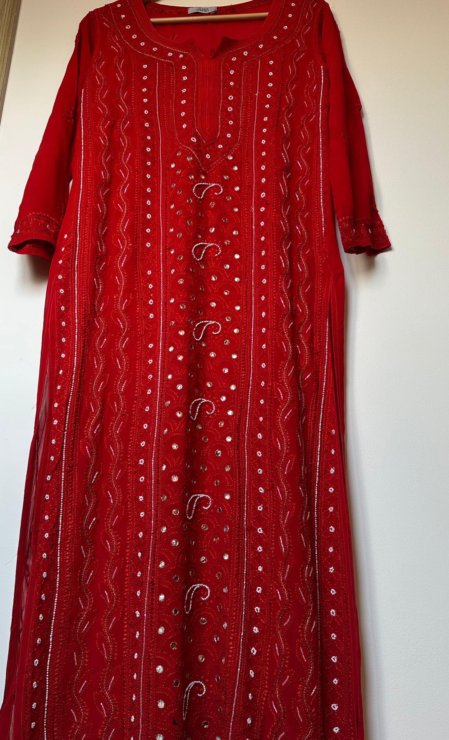 Viral Pearl & Cutdana Chikankari Kurti - Red