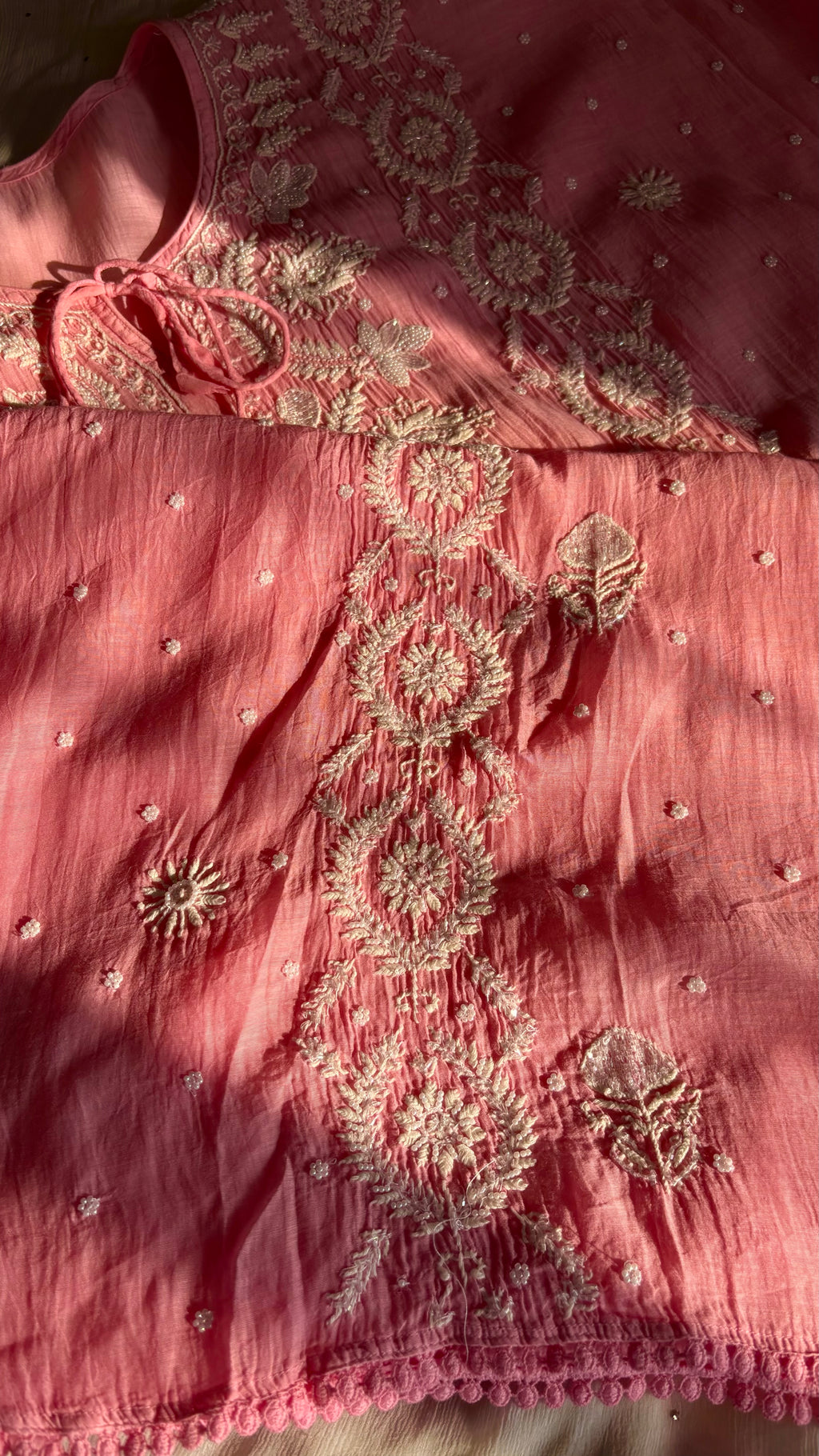 Pearl & Cutdana Chikankari Semi stitched Kaftan