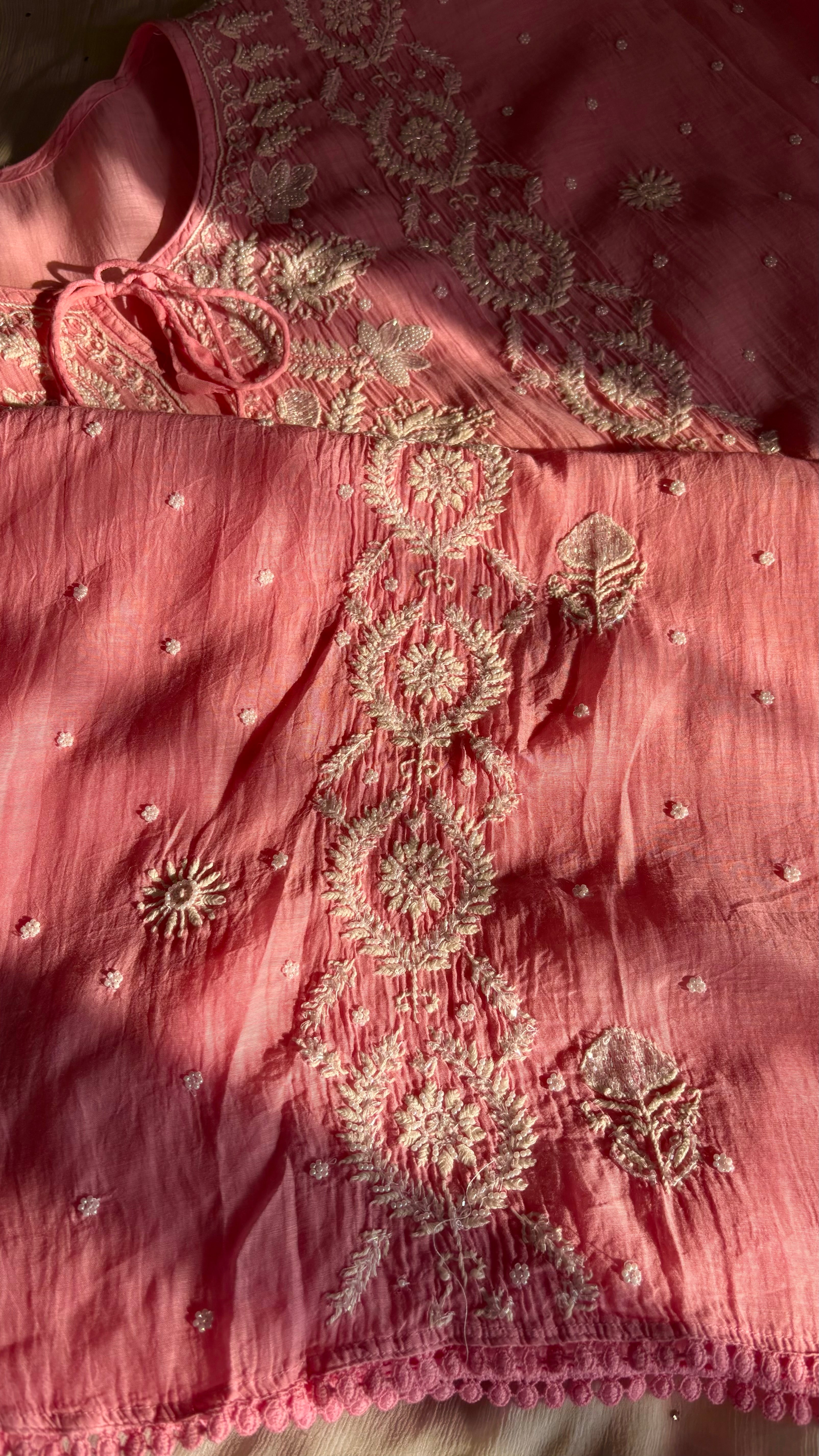 Pearl & Cutdana Chikankari Semi stitched Kaftan