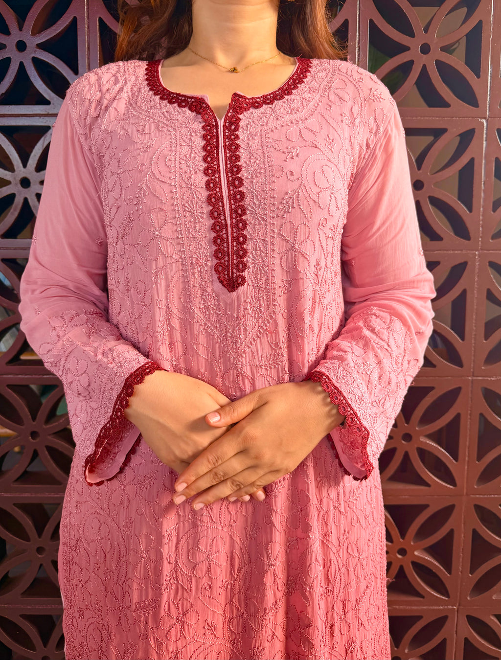 Ombré Pinkish Brown Full Jaal Suit Set