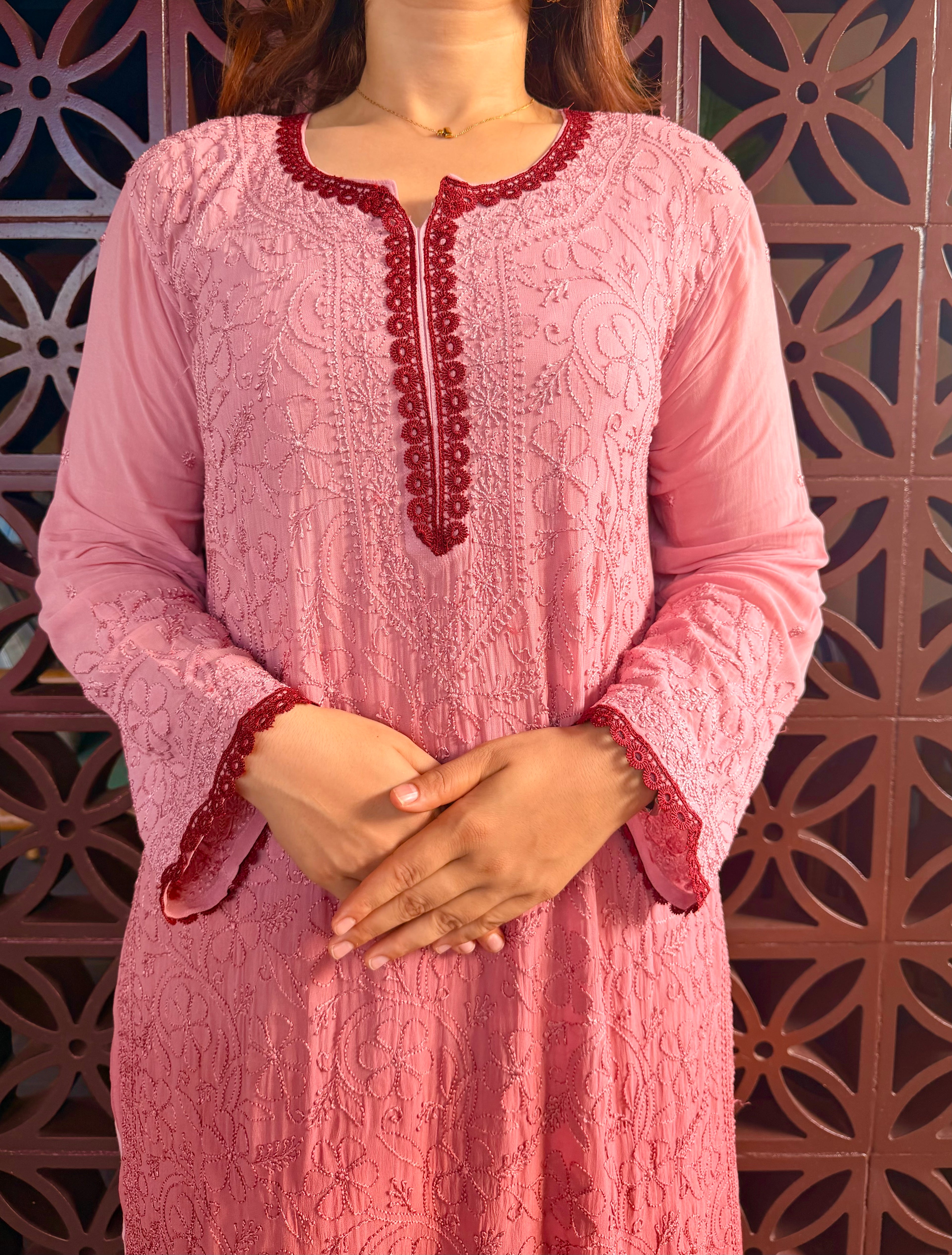Ombré Pinkish Brown Full Jaal Suit Set