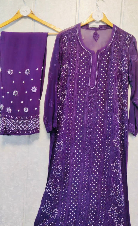 Viral Pearl & Cutdana Chikankari Suit Set - Wine